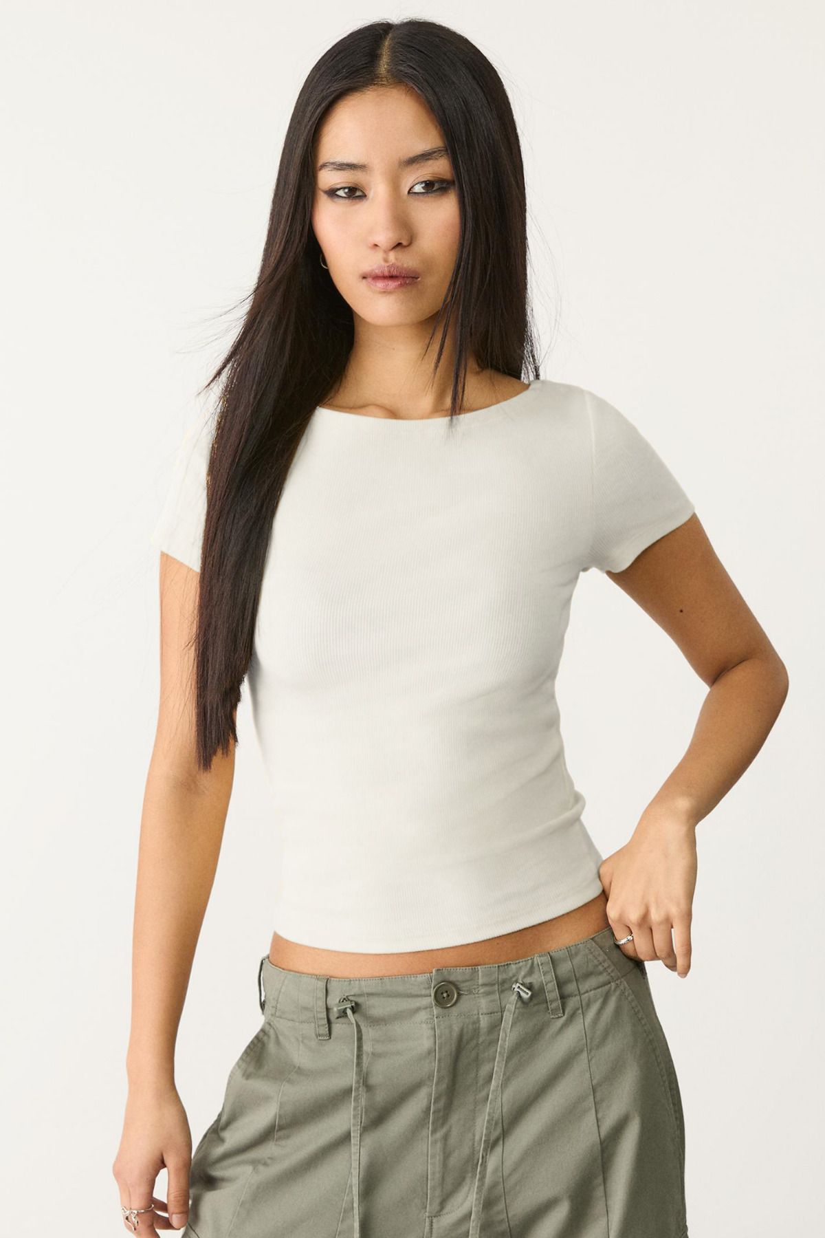 VODENS Beyaz Kayık Yaka Basic Ultra Soft %100 Pamuk Kısa Kol Body