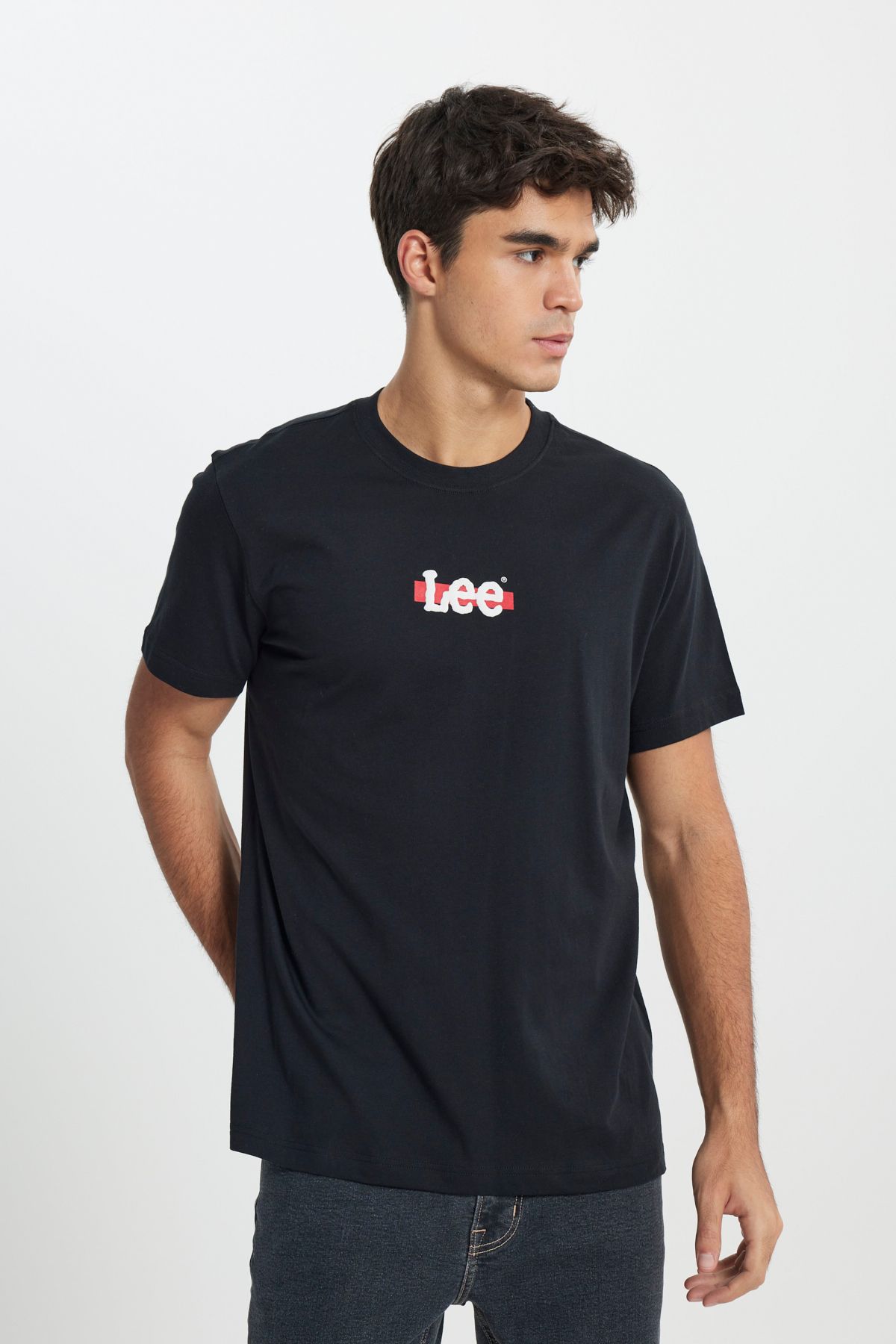 Lee L241521001 Siyah Erkek Lee Baskılı Bisiklet Yaka T-shirt
