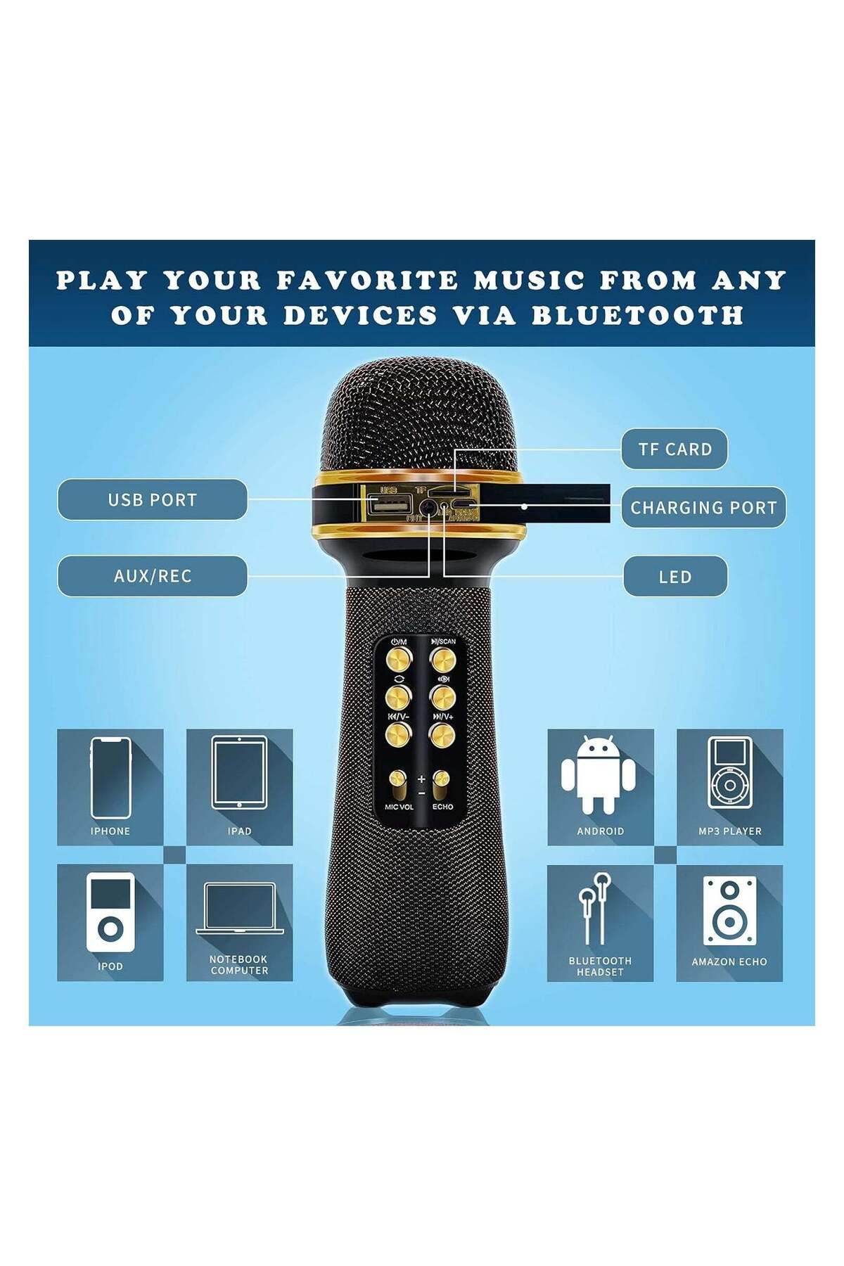 DLC-Microphone Bluetooth, 7-in-1 Portable Wireless Microphone Handheld Mic Speaker Singing Home Party 3