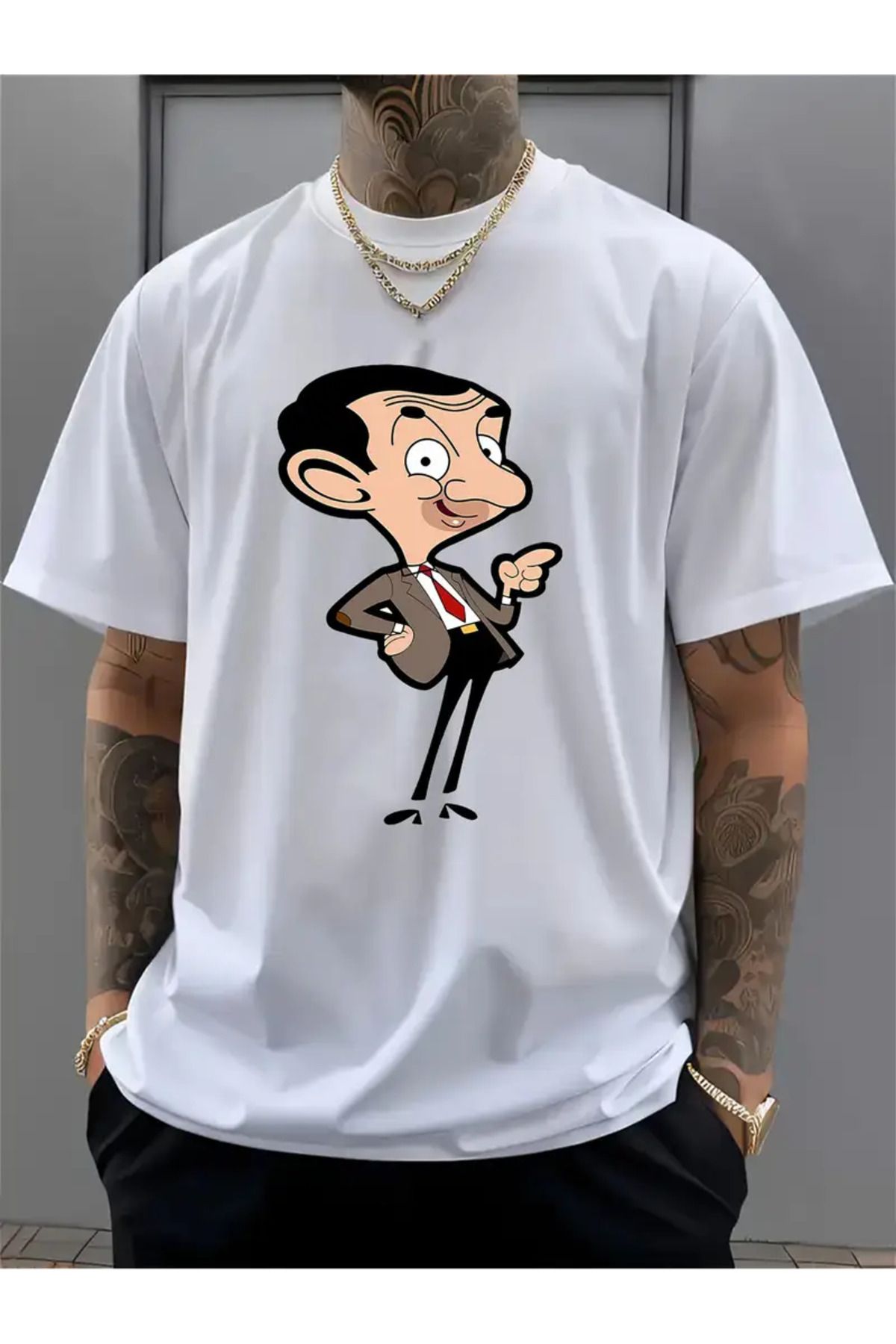 AEMİ Unisex Mr Bean Baskılı %100 Pamuk Oversize T-shirt