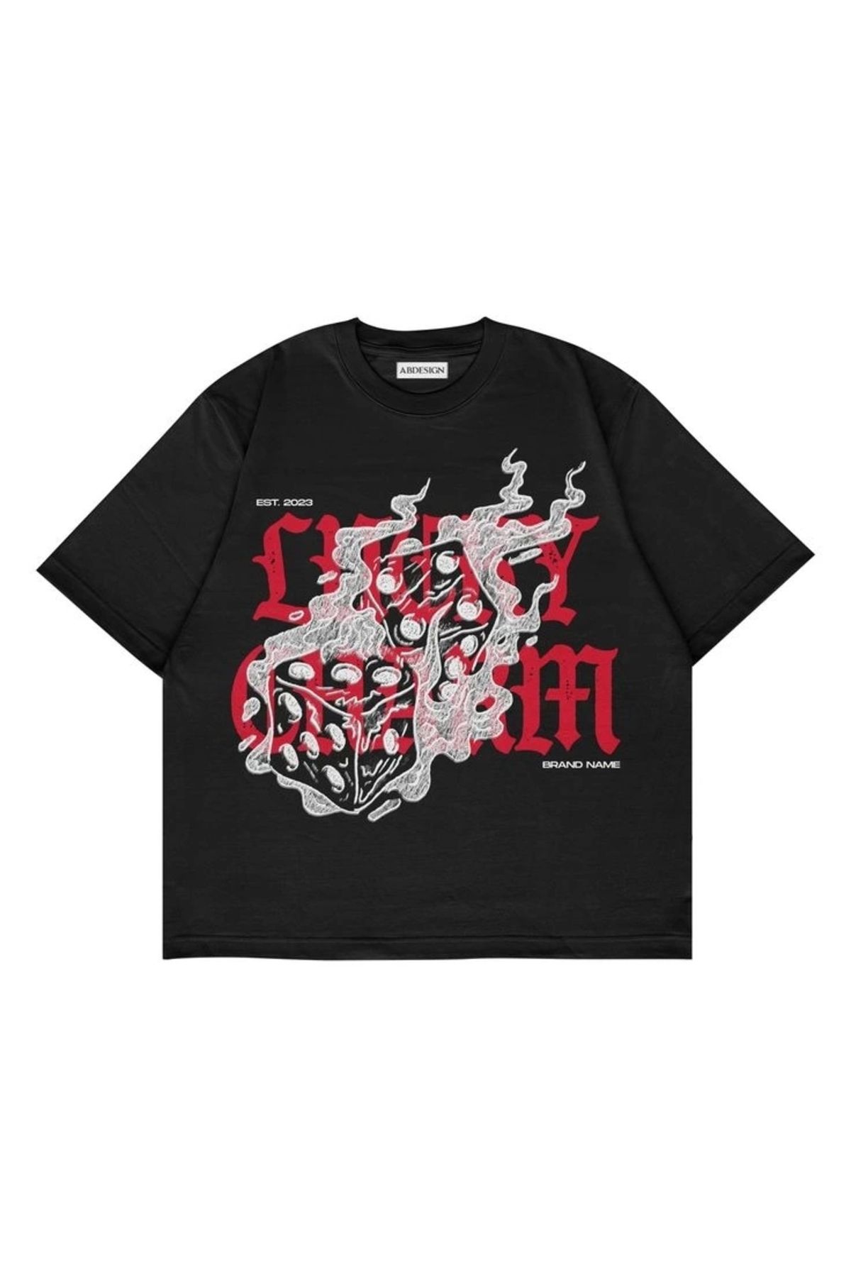 Violon Alevli Zar Baskılı Siyah Renk Oversize T-Shirt