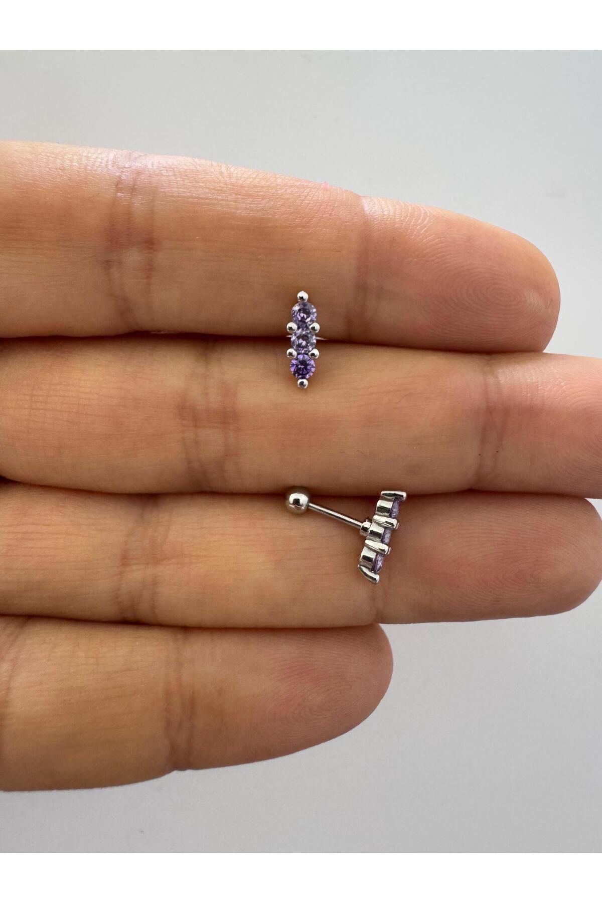 Arescollection 3 sıra zirkon taşlı helix lobe tragus uyumlu 1 adet piercing küpe