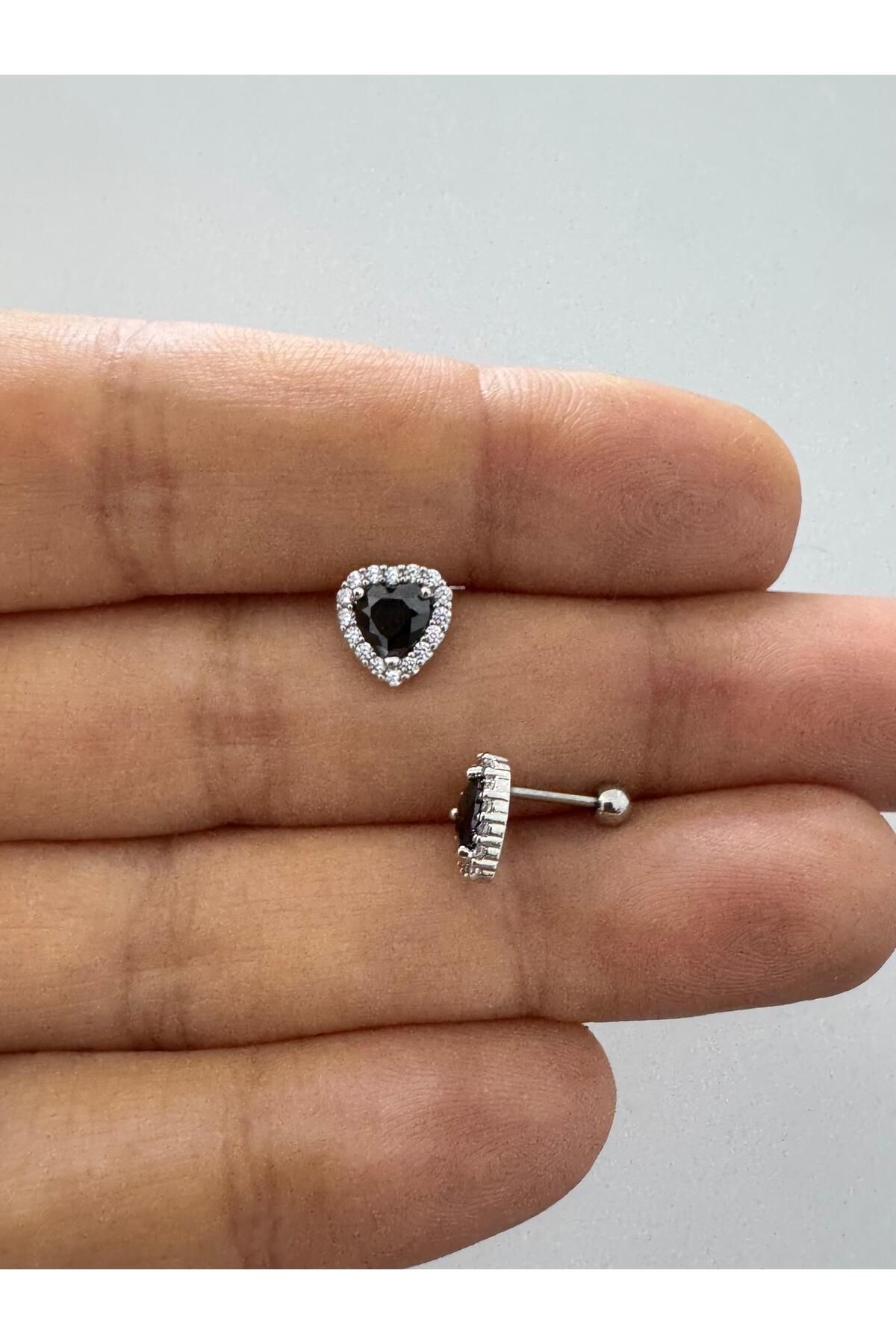 Arescollection zirkon taşlı kalpli helix lobe uyumlu 1 adet piercing küpe