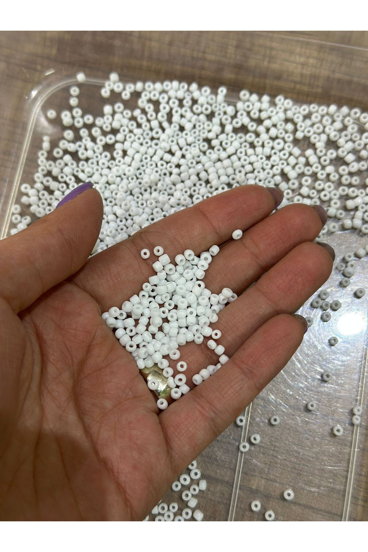 Gönülden Tasarım 1. KALİTE KUM BONCUK TAKI BONCUĞU 50 GR 3 MM Beyaz