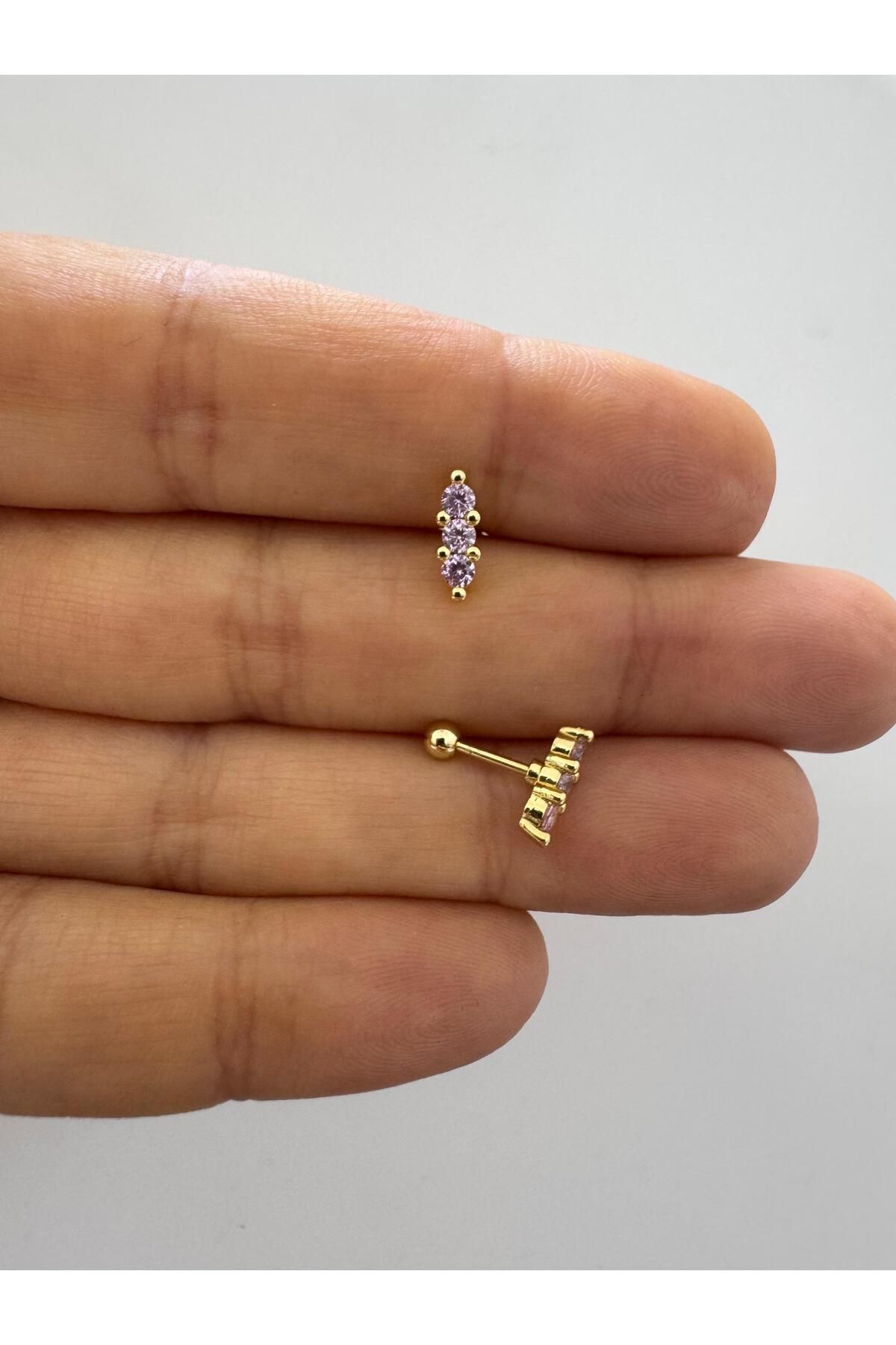 Arescollection 3 sıra zirkon taşlı helix lobe tragus uyumlu 1 adet piercing küpe