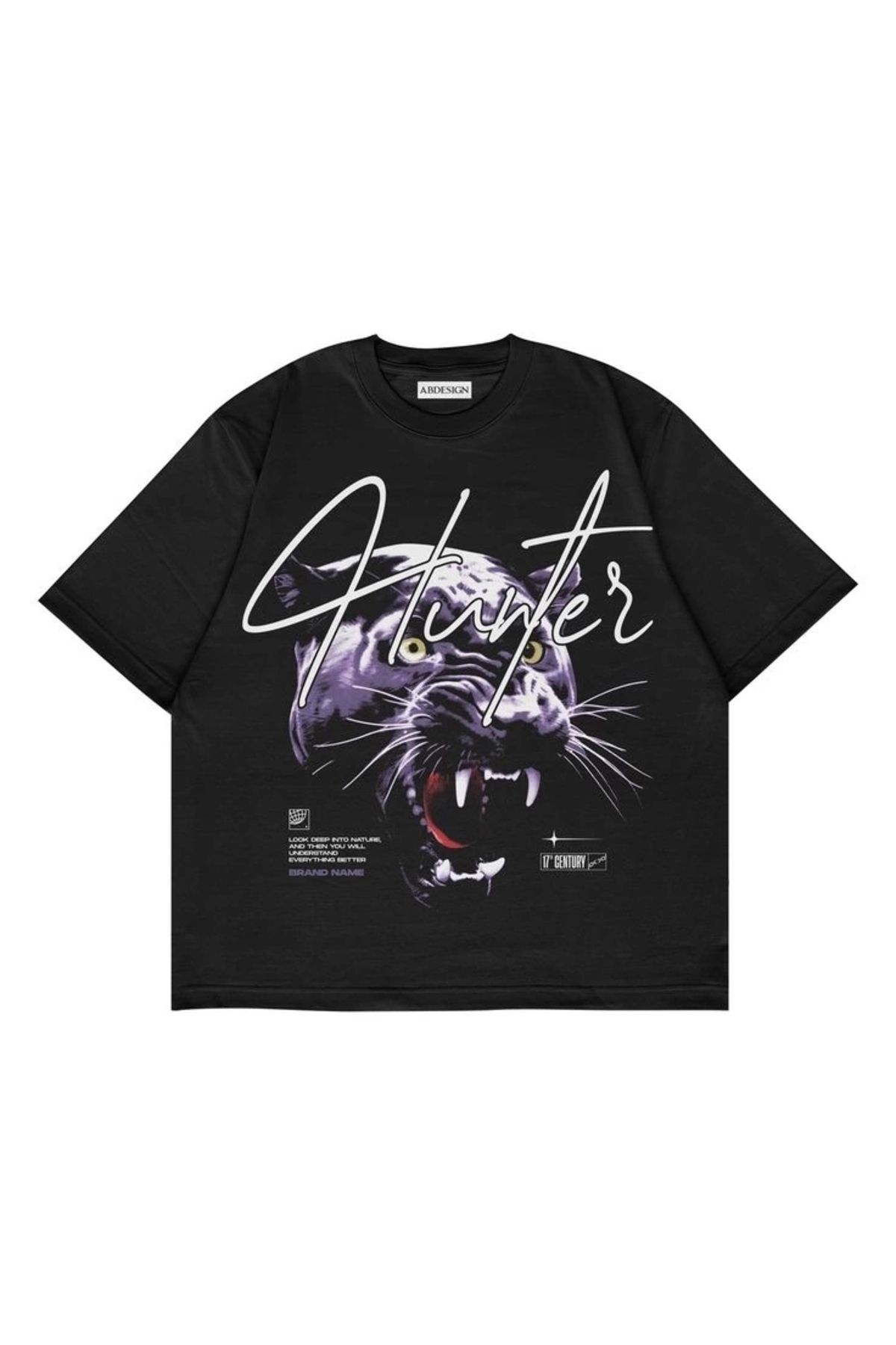 Violon Hunter Baskılı Siyah Renk Oversize T-Shirt