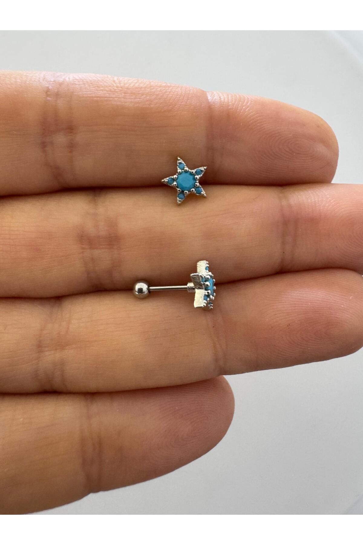 Arescollection zirkon taşlı yıldız helix lobe tragus uyumlu 1 adet piercing küpe