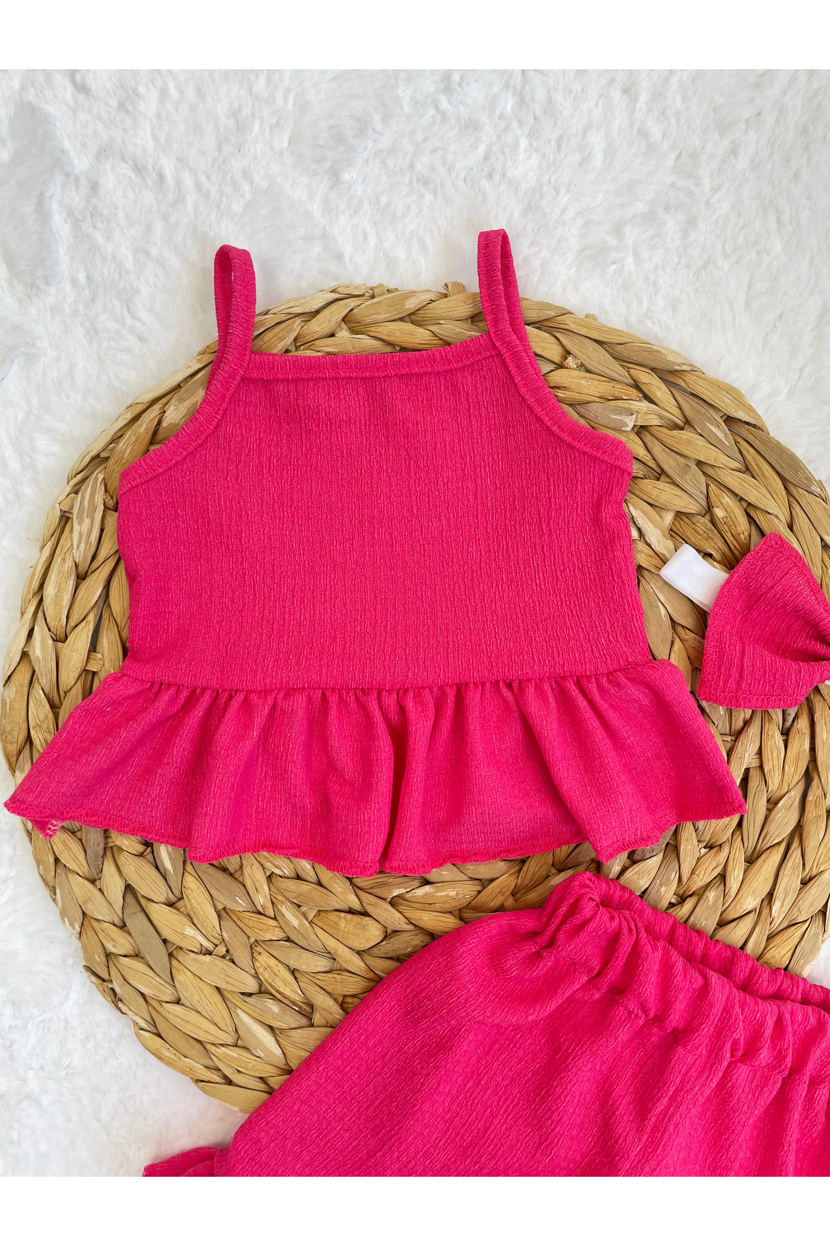 AKİF GİYİM KIZ BEBEK & ÇOCUK BÜRÜMCÜK KUMAŞ FIRFIRLI ŞORT ALT ÜST TAKIMI fotoğrafı 4 (önizleme)