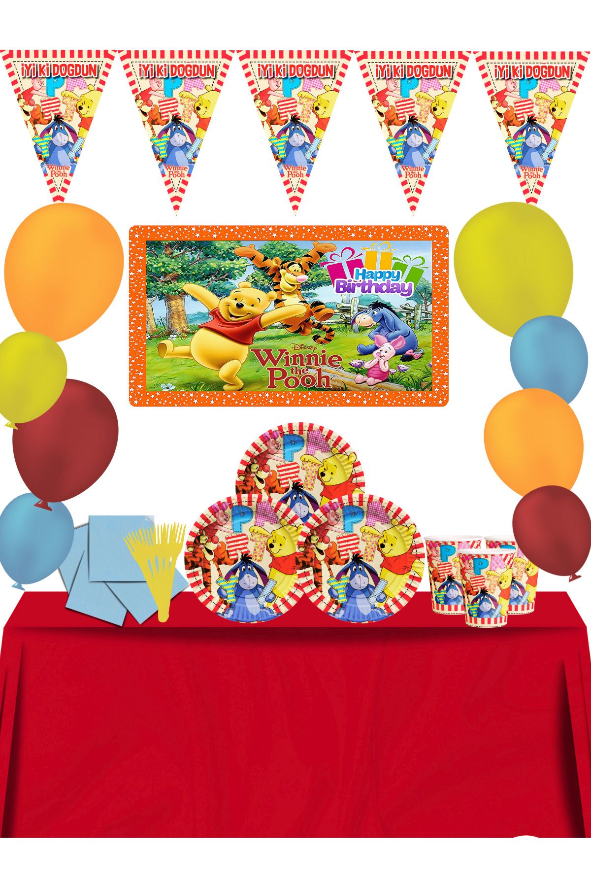 snowparty Winnie The Pooh Piglet Afişli Doğum Günü Parti Süsleri Seti