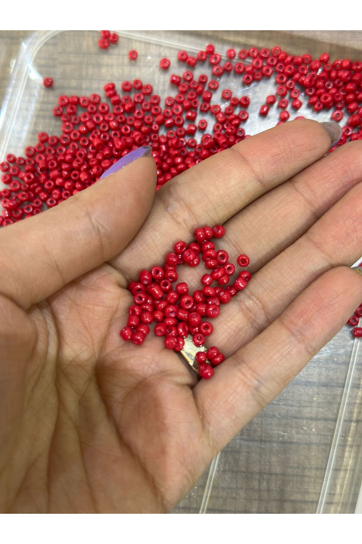 Gönülden Tasarım 1. KALİTE KUM BONCUK TAKI BONCUĞU 50 GR 3 MM Kırmızı