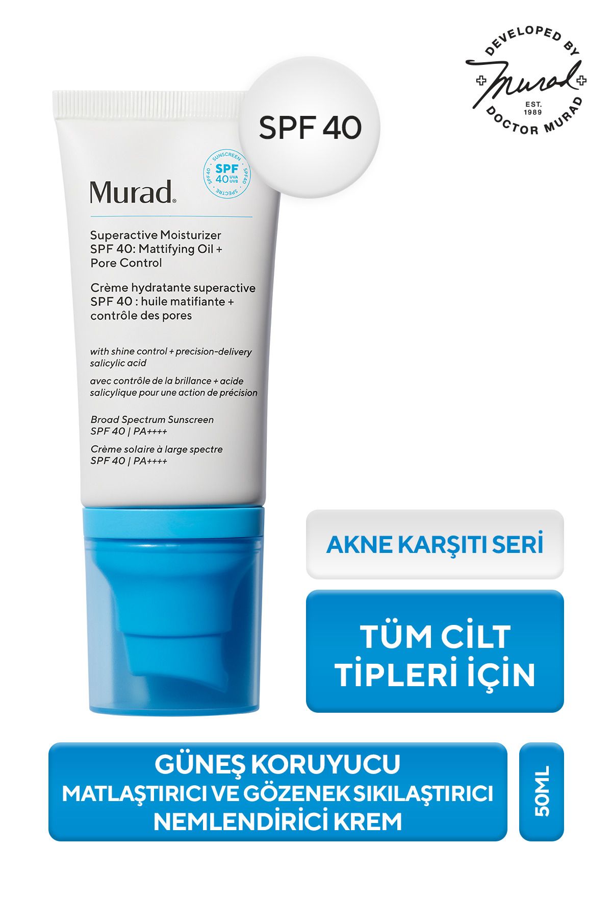 Murad-Sunscreen Spf40, Mattifying and Pore Tightening Moisturizer – Superactive Oilpore 1