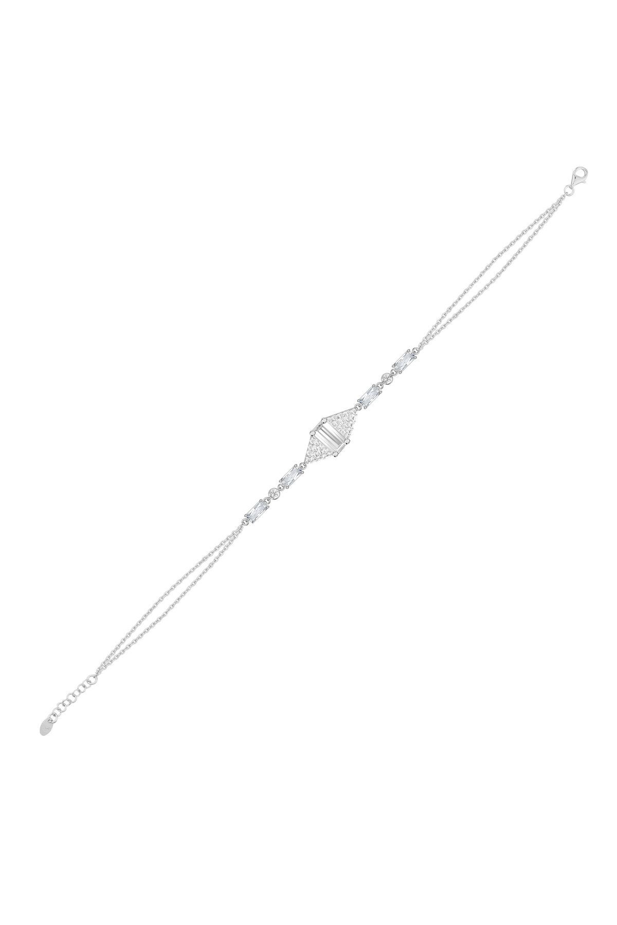 Shiny Spectra Gümüş Baget Bileklik Çift Zincirli Zirkon Taşlı Tasarım SSBGTBL04 Beyaz Renk