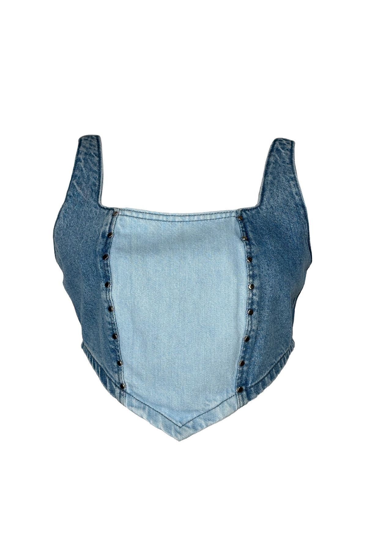 ADK Mağazacılık Kontrast Denim Crop Bluz