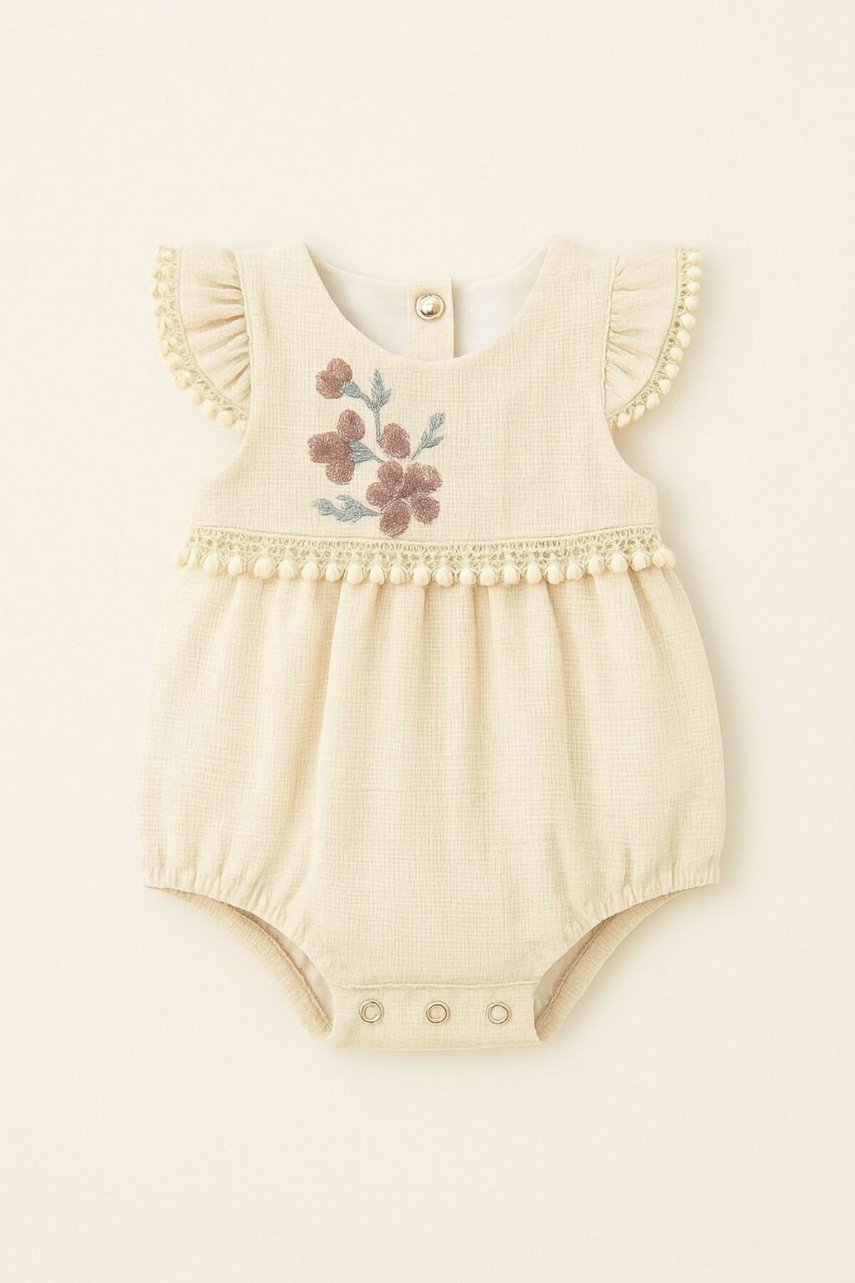 Lora Bliss Vintage Çiçek Nakışlı Ekru Renk Bebek Zıbın Takımı | Lora Bliss