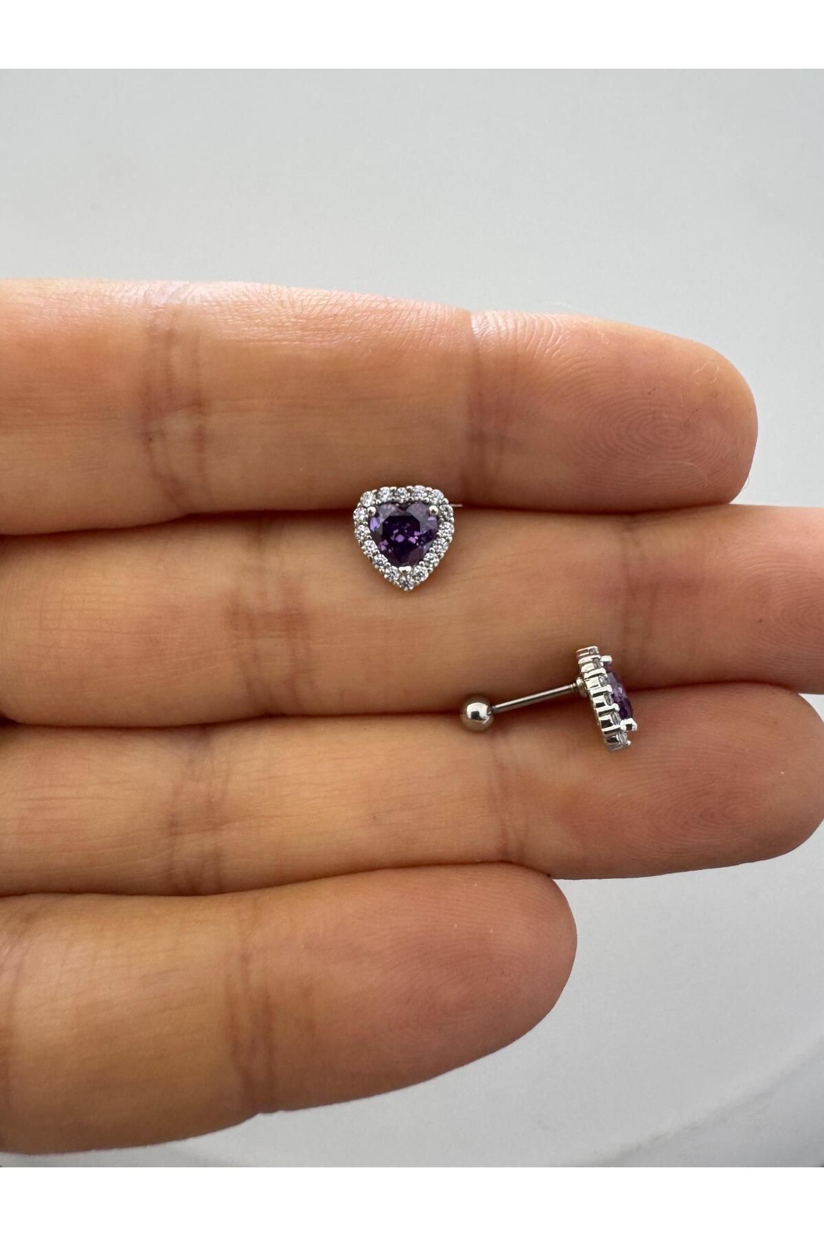 Arescollection zirkon taşlı kalpli helix lobe uyumlu 1 adet piercing küpe
