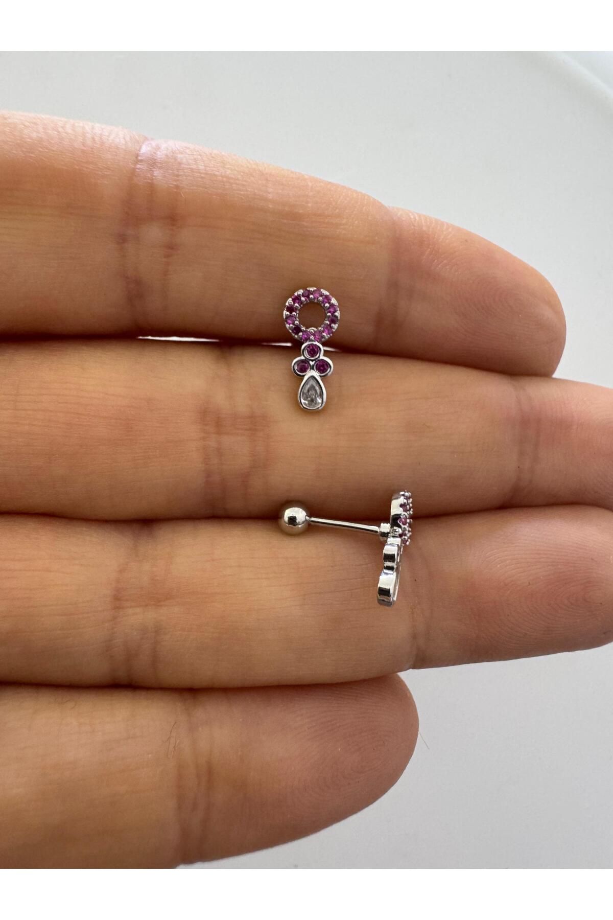 Arescollection zirkon taşlı helix lobe tragus uyumlu 1 adet piercing küpe