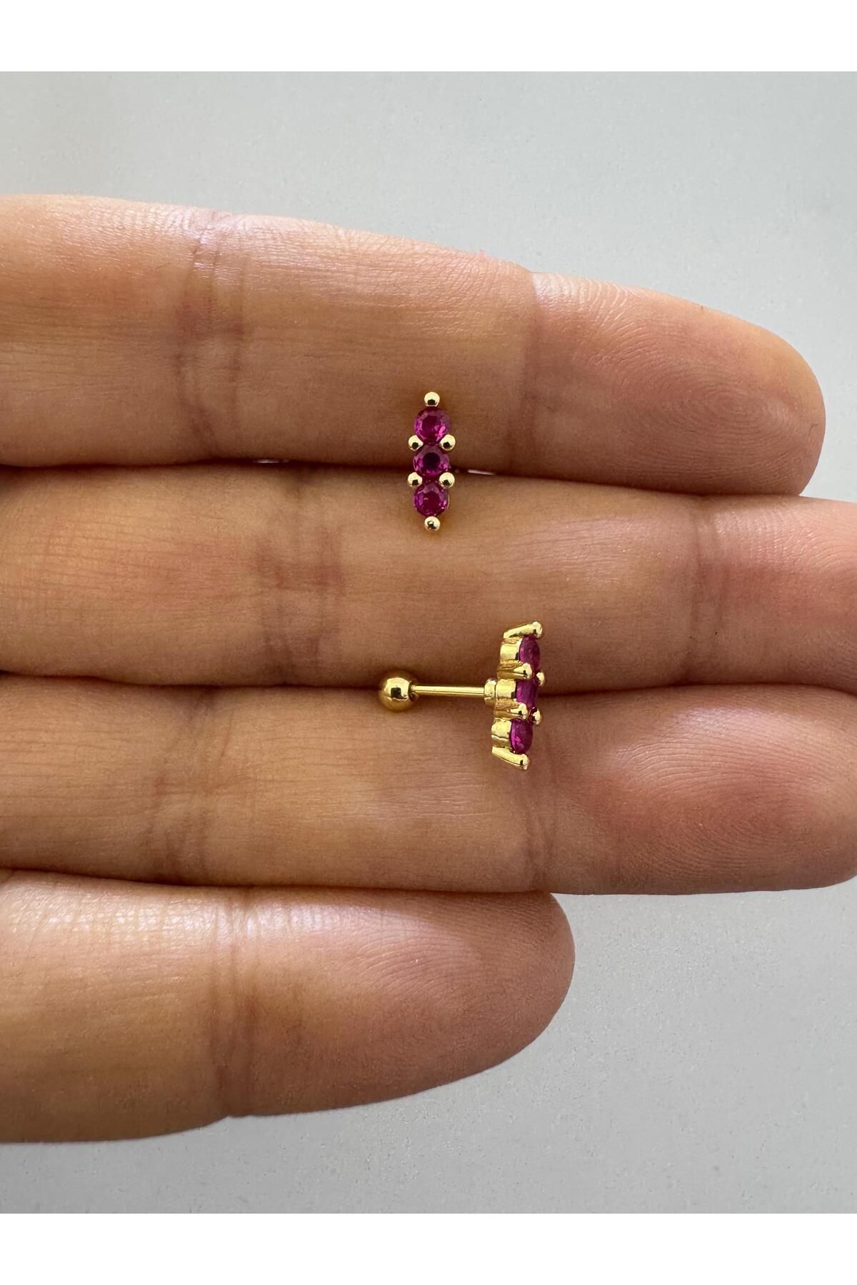 Arescollection 3 sıra zirkon taşlı helix lobe tragus uyumlu 1 adet piercing küpe