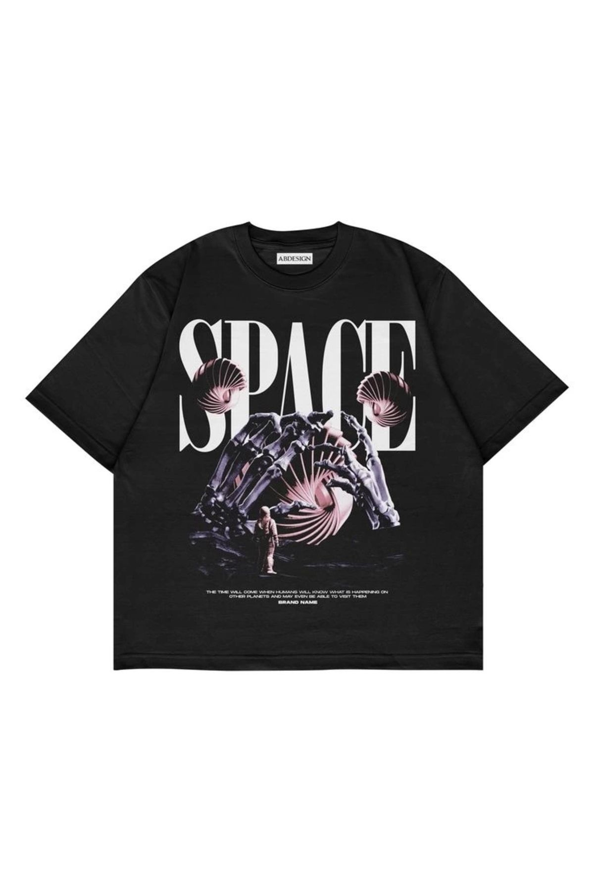 Violon Space Baskılı Siyah Renk Oversize T-Shirt