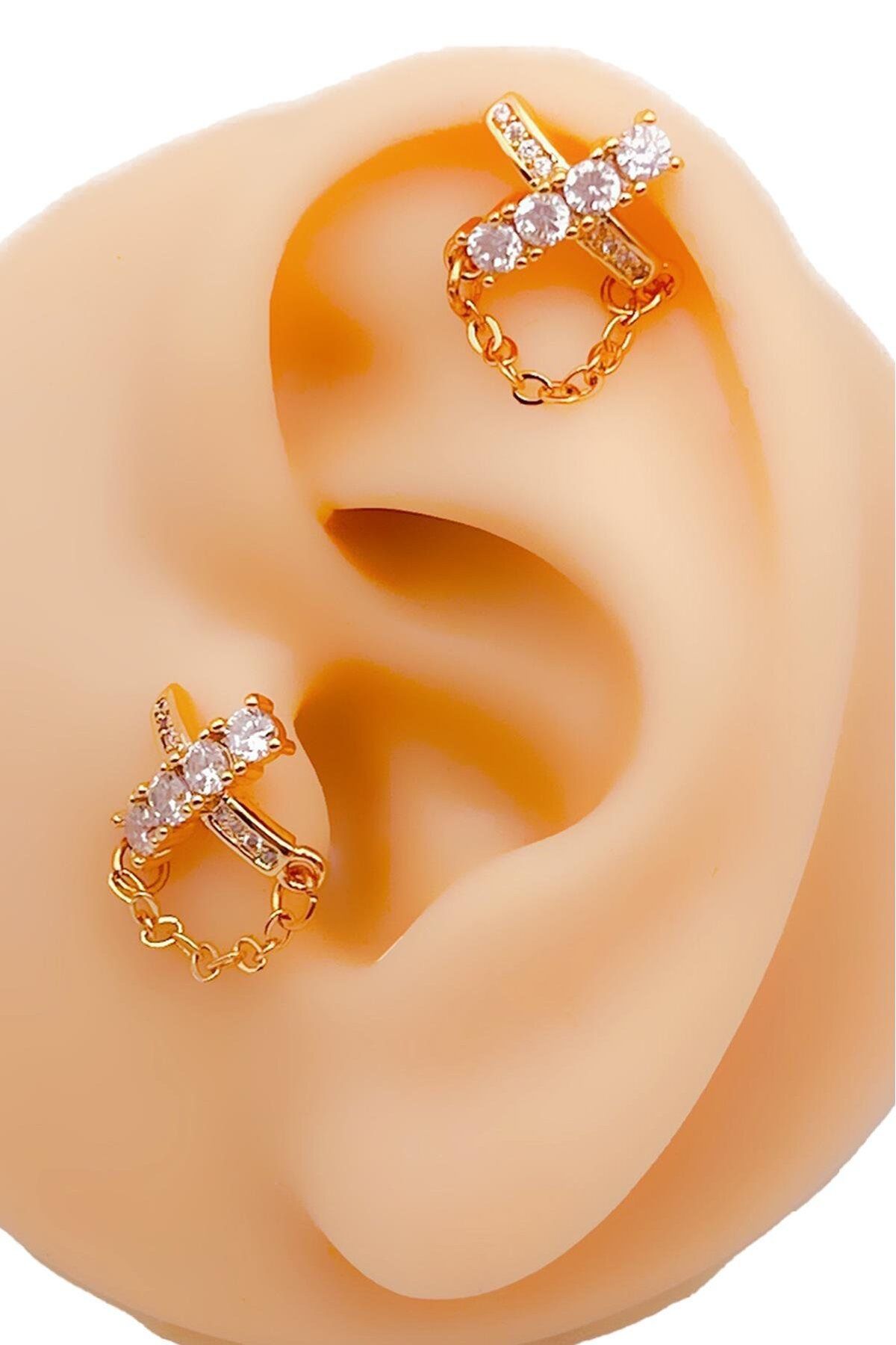 Trinos Cerrrahi Çelik Piercing (Pirsing) Zirkon Taşlı Marka Model X Tragus Helix Piercing (1adet)