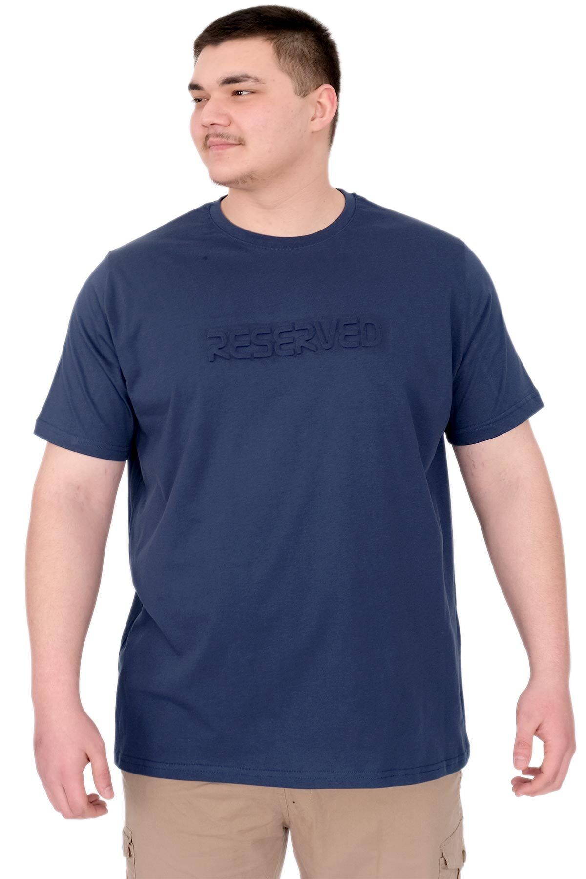 ModeXL Mode XL Büyük Beden Erkek T-Shirt Bisiklet Yaka Reseve U25017 Indigo