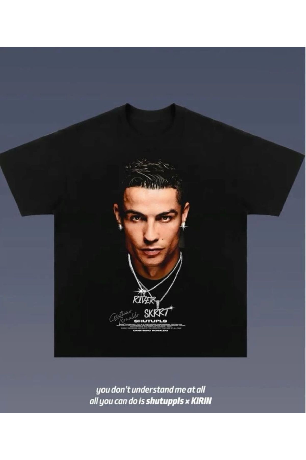 Violon Cristiano Ronaldo Baskılı Siyah Renk T-Shirt
