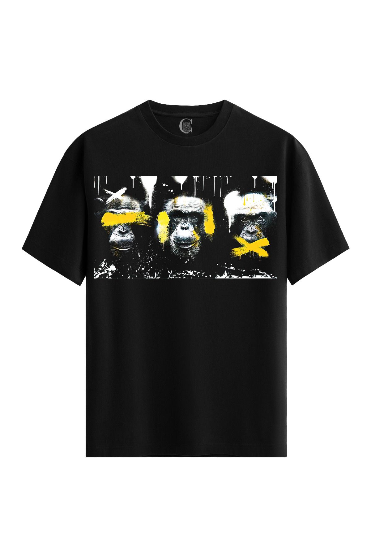 Color Luxe Monkey Graffiti - %100 Pamuklu Erkek Siyah Tişört - Premium Quality