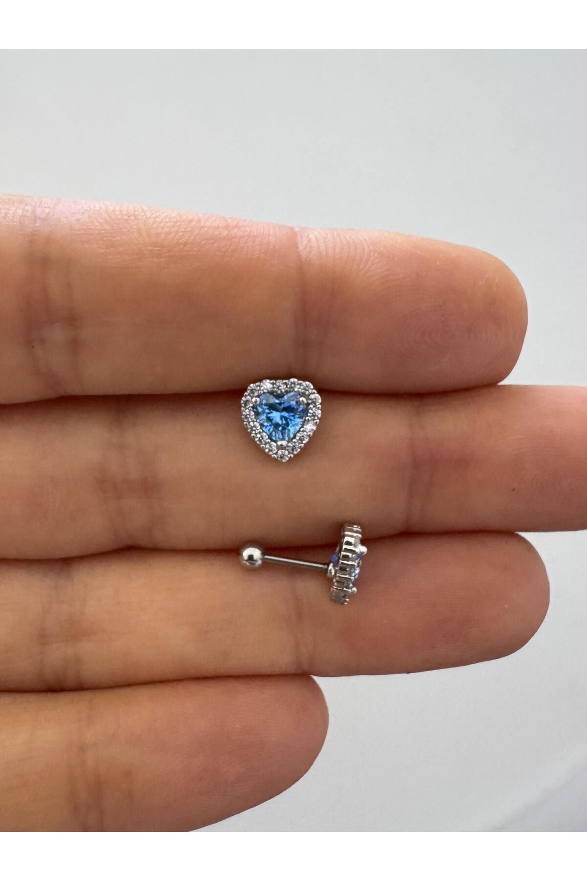 Arescollection zirkon taşlı kalpli helix lobe uyumlu 1 adet piercing küpe