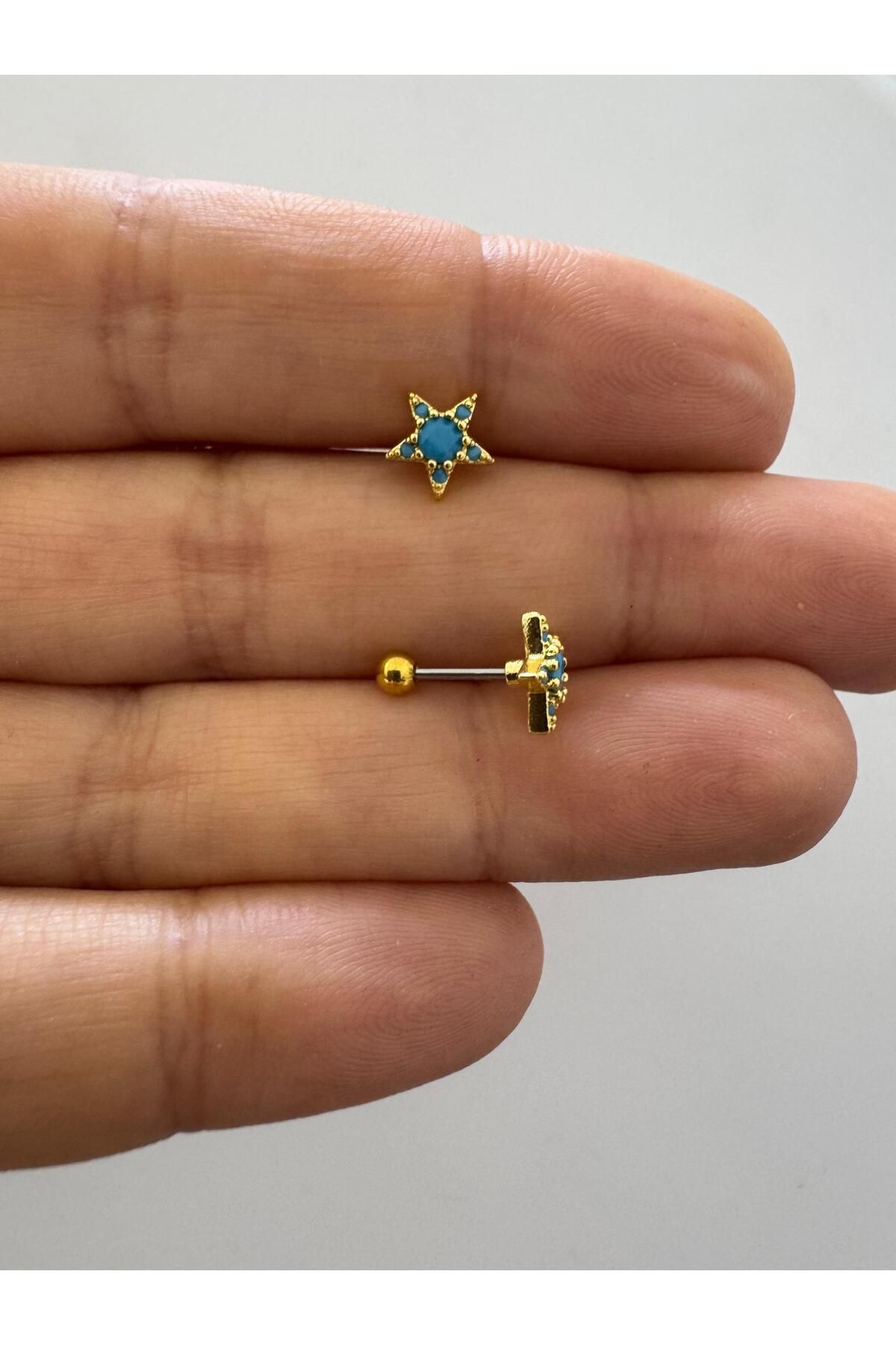 Arescollection zirkon taşlı yıldız helix lobe tragus uyumlu 1 adet piercing küpe