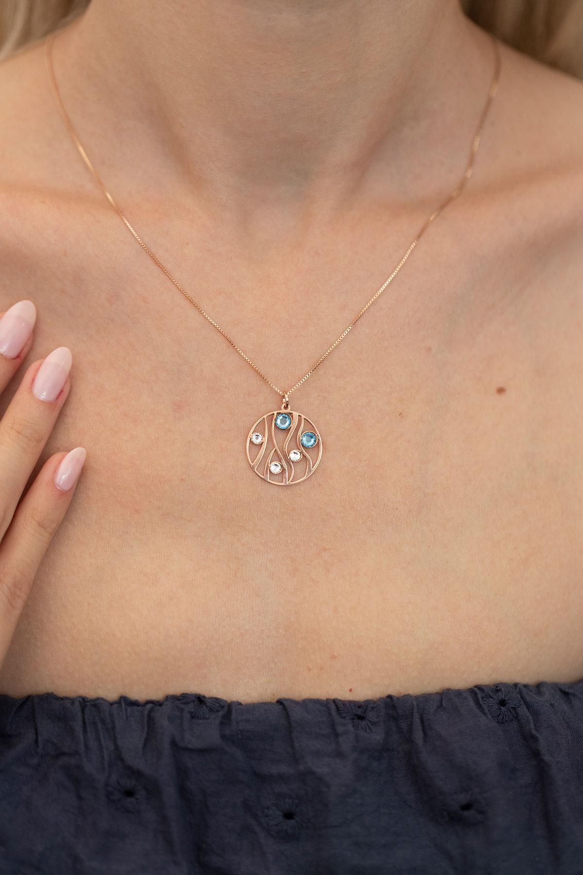 Ninova Silver Sarmaşık Model Rose Kaplama Gümüş Crystal Kolye