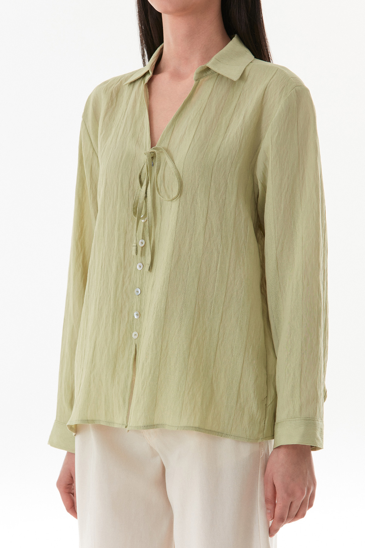 Fullamoda  Önü Bağlamalı Düğmeli Salaş Gömlek - Görsel 7