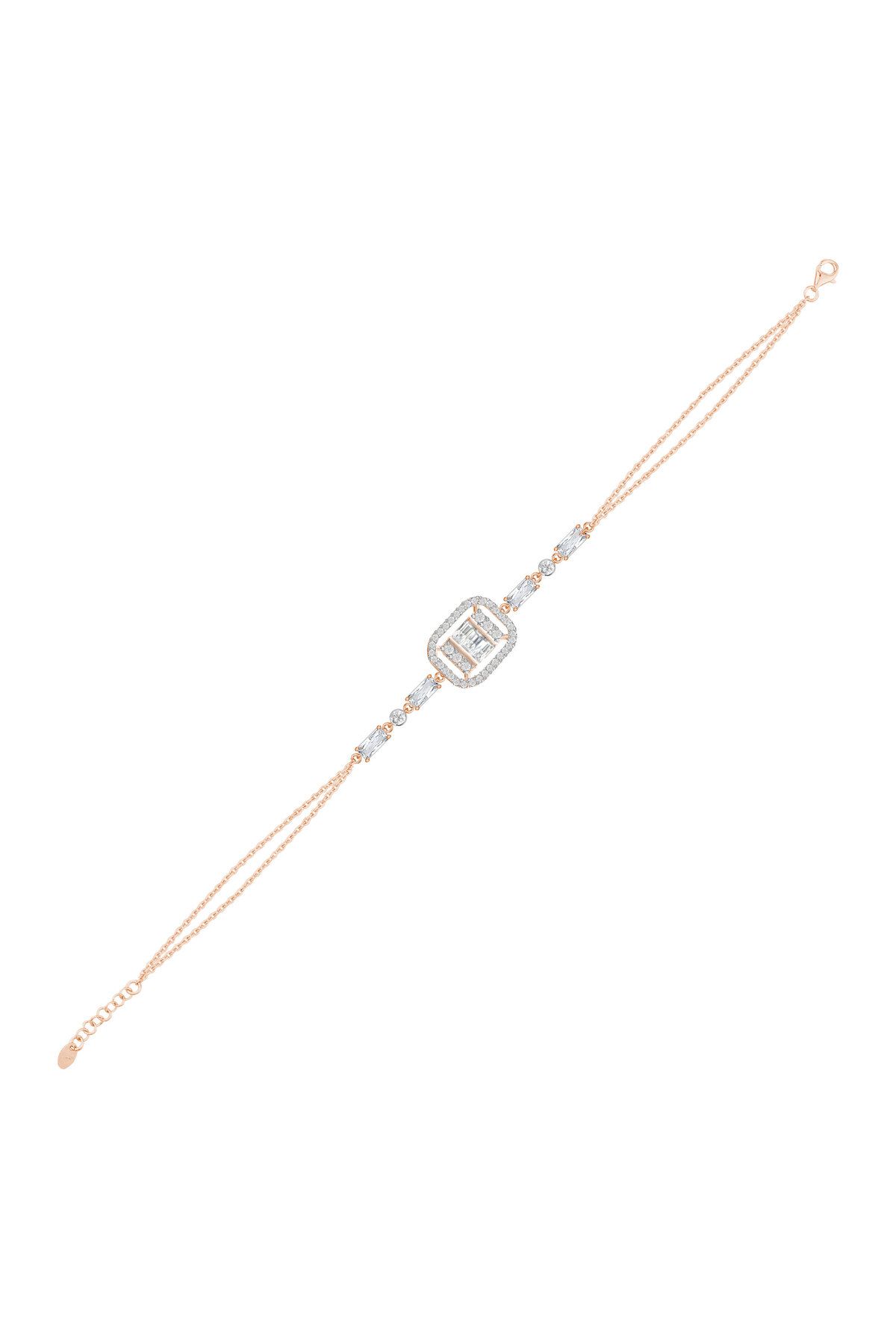Shiny Spectra Gümüş Baget Bileklik Çift Zincirli Zirkon Taşlı SSBGTBL05 Kırmızı Renk