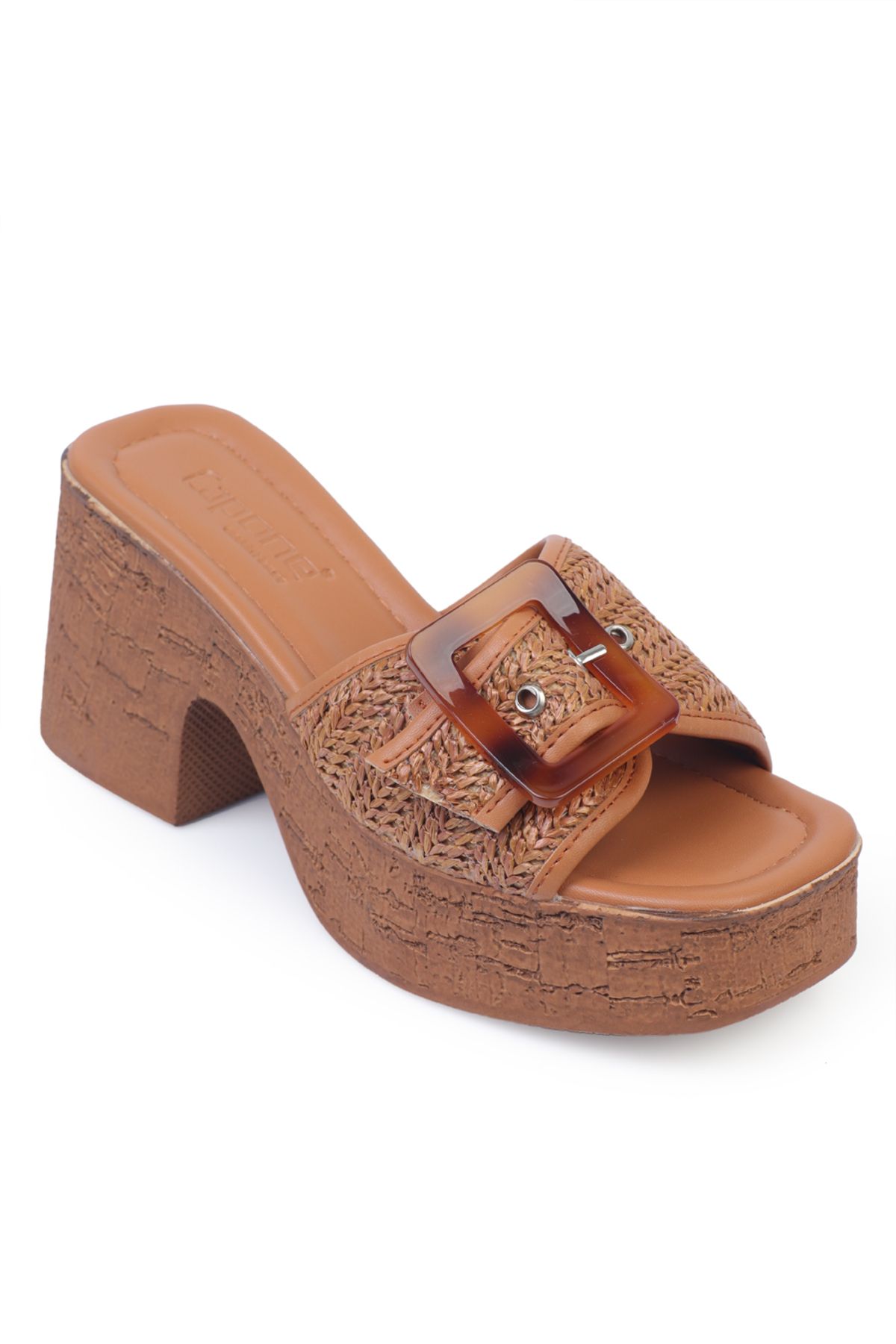 Capone Outfitters Tracey Platform Leopar Tokalı Hasır Tek Bantlı Kadın Terlik