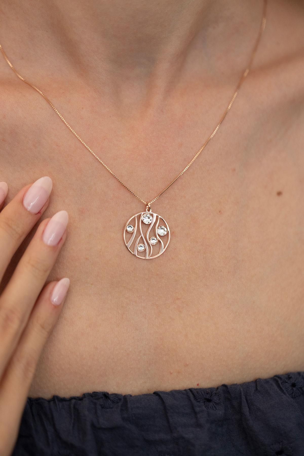 Ninova Silver Sarmaşık Model Rose Kaplama Gümüş Crystal Kolye