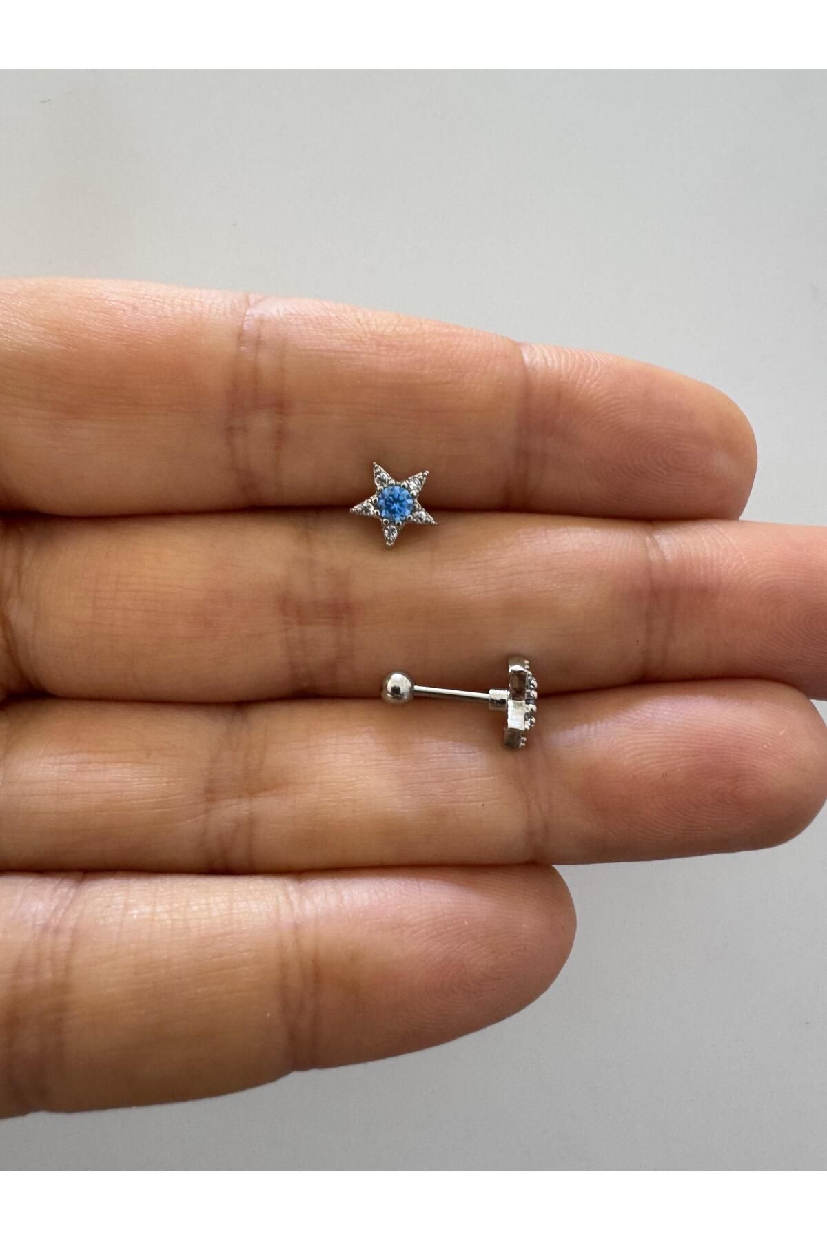 Arescollection zirkon taşlı yıldız helix lobe tragus uyumlu 1 adet piercing küpe
