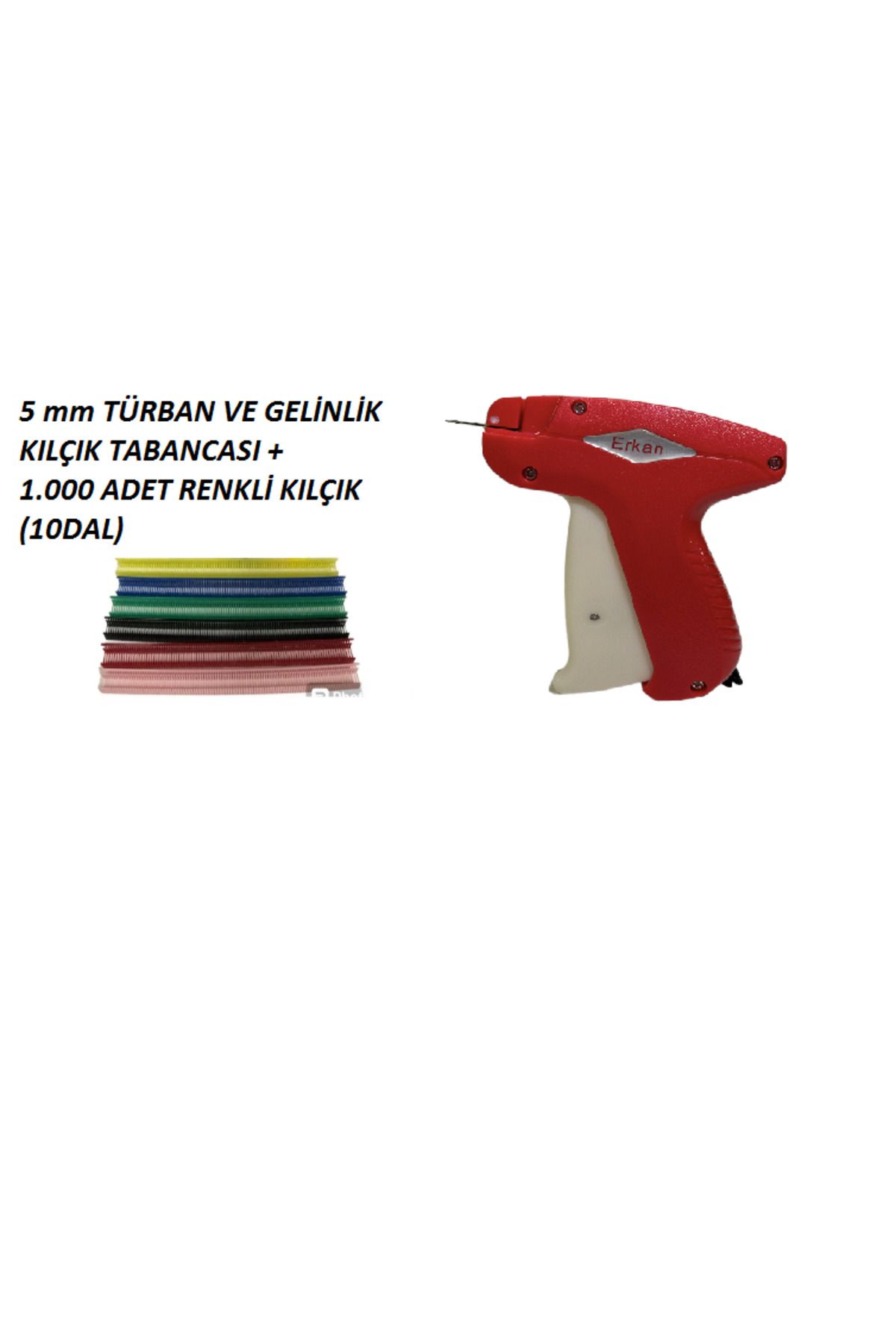 ERKAN 5 Mm Türban Tasarım Gelinlik Kılçık Tabancası + 1.000 Adet Renkli Kılçık (10 Dal)