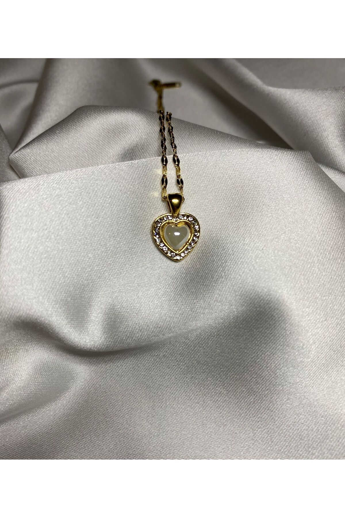 jemilas Çelik Taşlı Kalp Figürlü Gold Kolye (Kutulu)