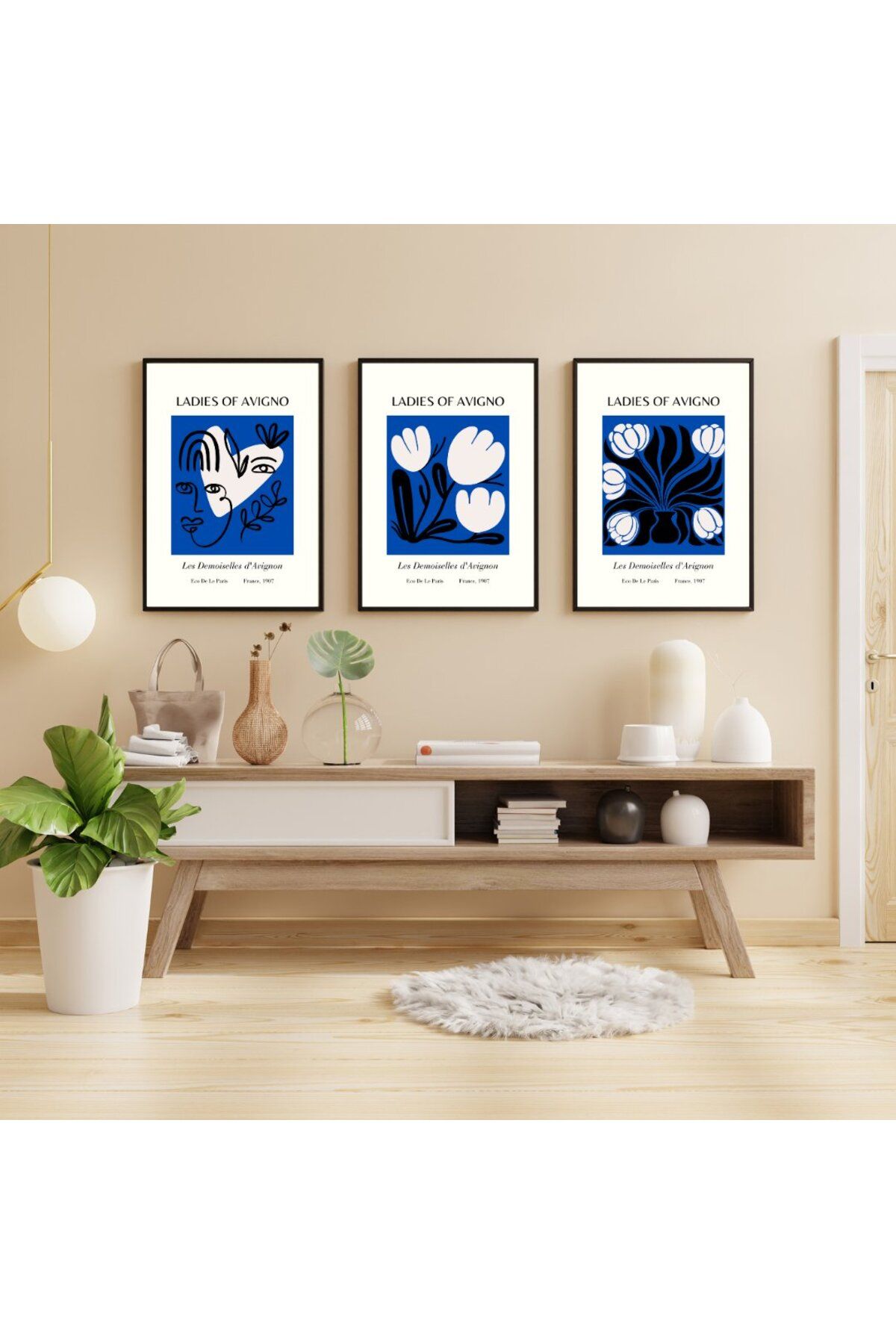 PRYDESIGN Mavinin Büyüsü Picasso Duvar Tablosu Çerçeveli 3'lü Set