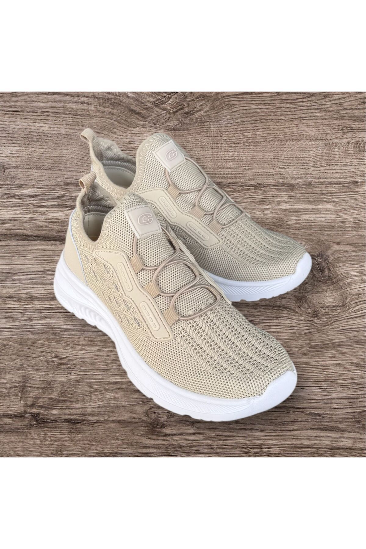 Compax kadın siyah bej bağcıksız ortopedik taban yazlık spor ayakkabı sneaker