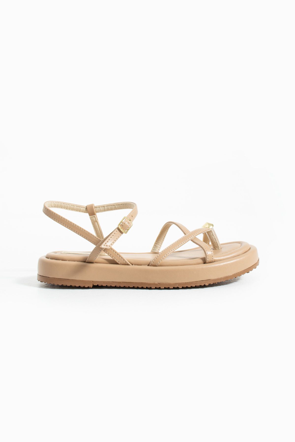 Gökçe Shoes Lency Krem Gold Aksesuar Detay Parmak Arası Kadın Sandalet