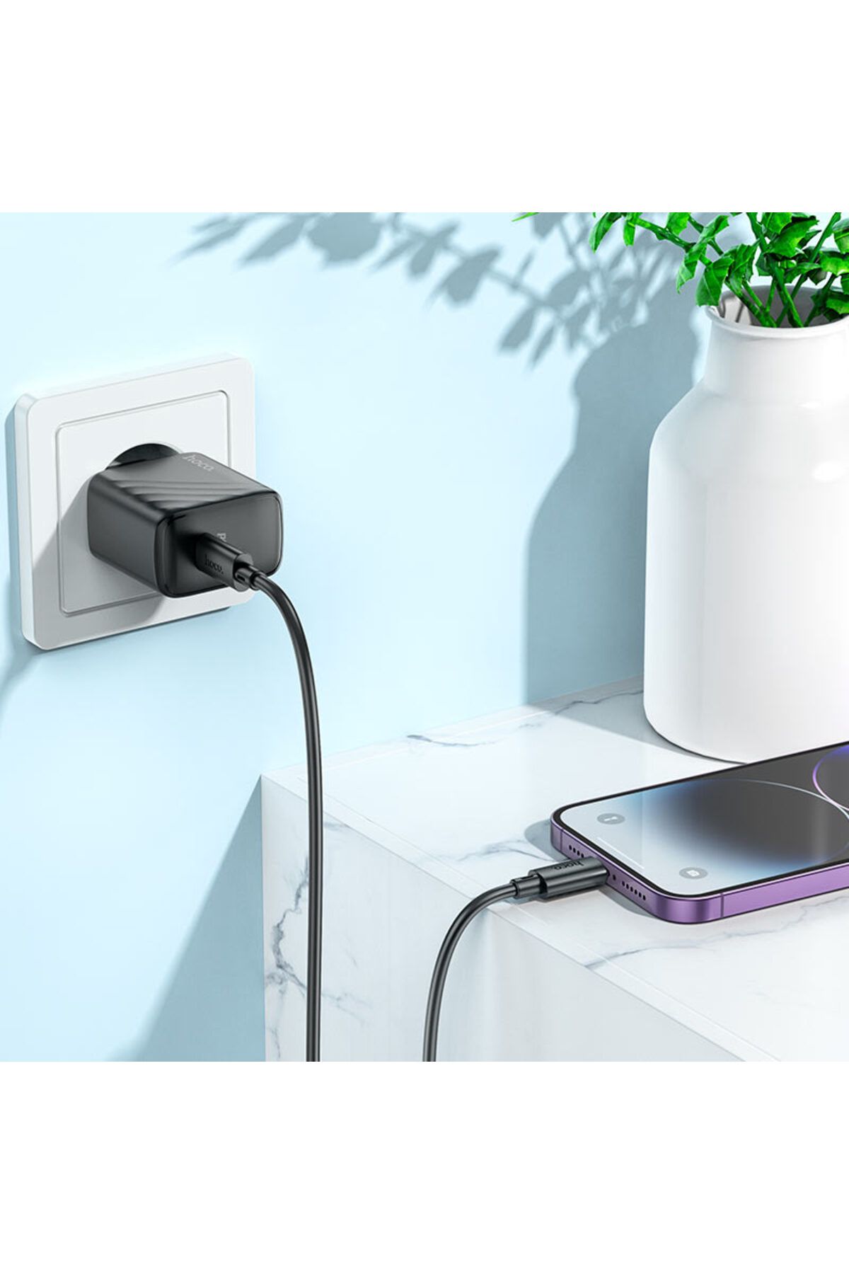 REDz Accessories-Set încărcător pentru iPhone, cablu adaptor Lightning Hoco cs22a 1 m, încărcare rapidă PD30w, negru 2