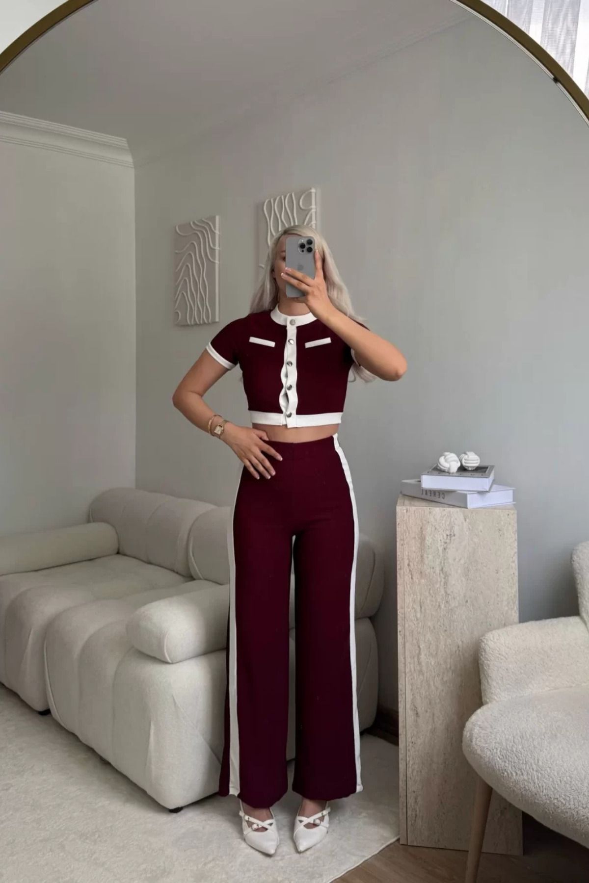MOZENA Garnili Ottoman Kısa Kollu İkili Takım