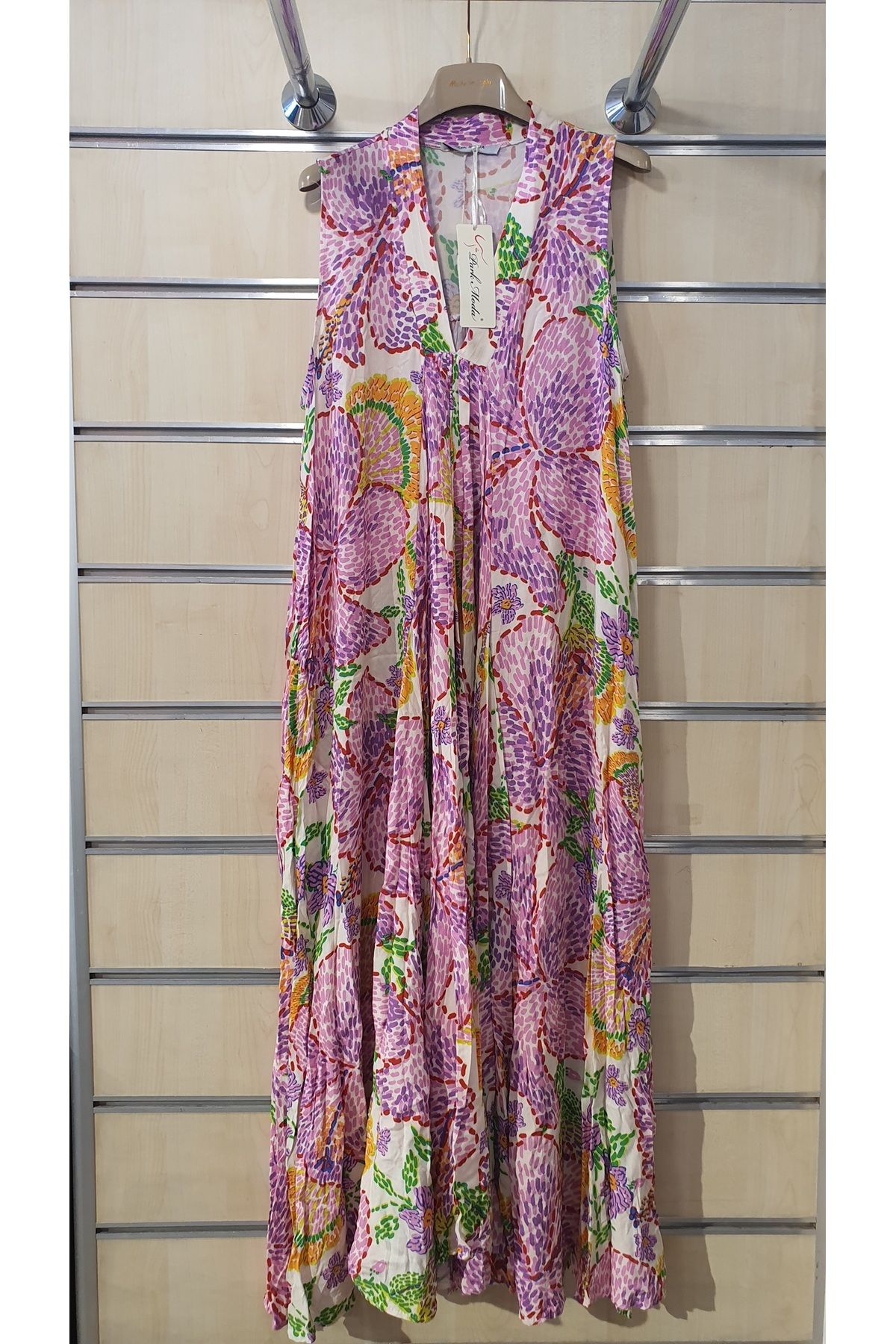 Park Moda DESENLİ KOLSUZ VİSKON UZUN ELBİSE