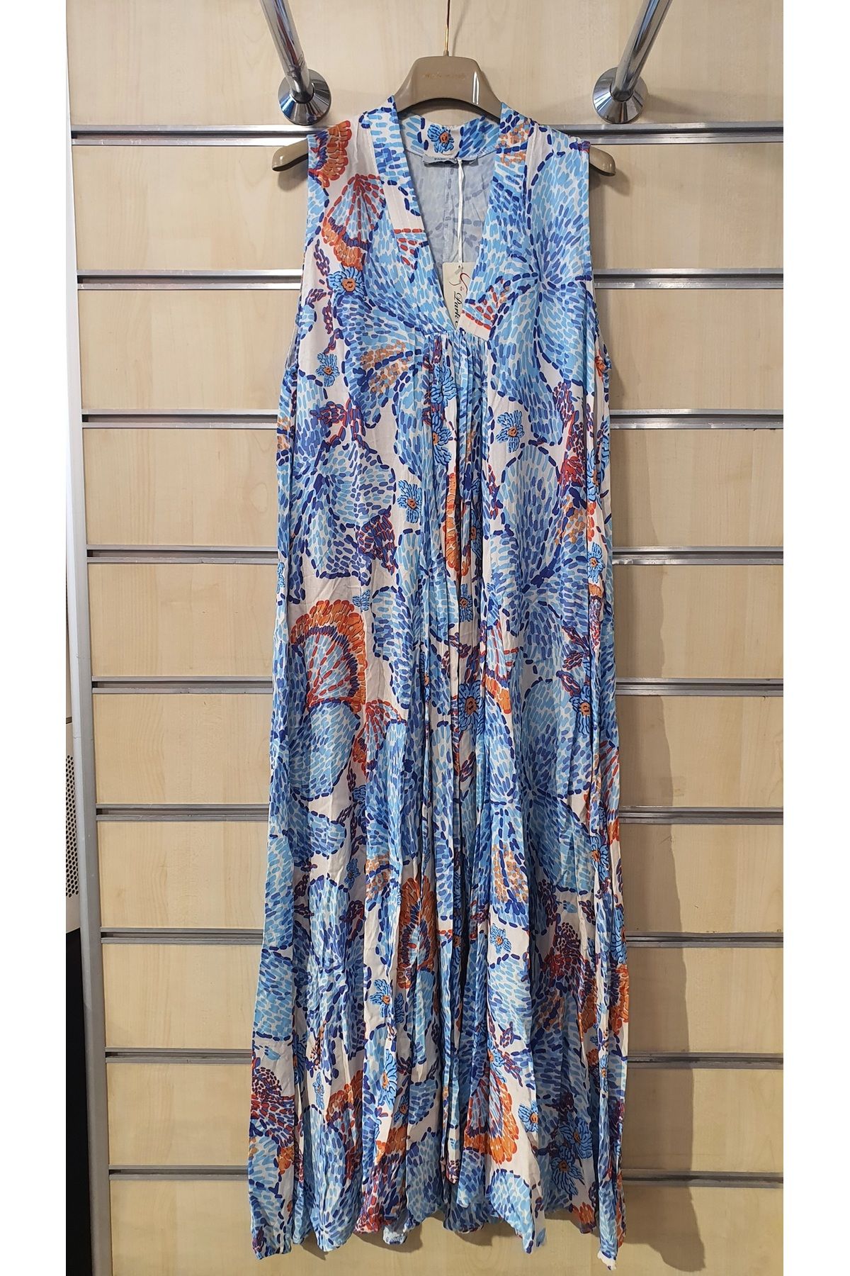 Park Moda DESENLİ KOLSUZ VİSKON UZUN ELBİSE
