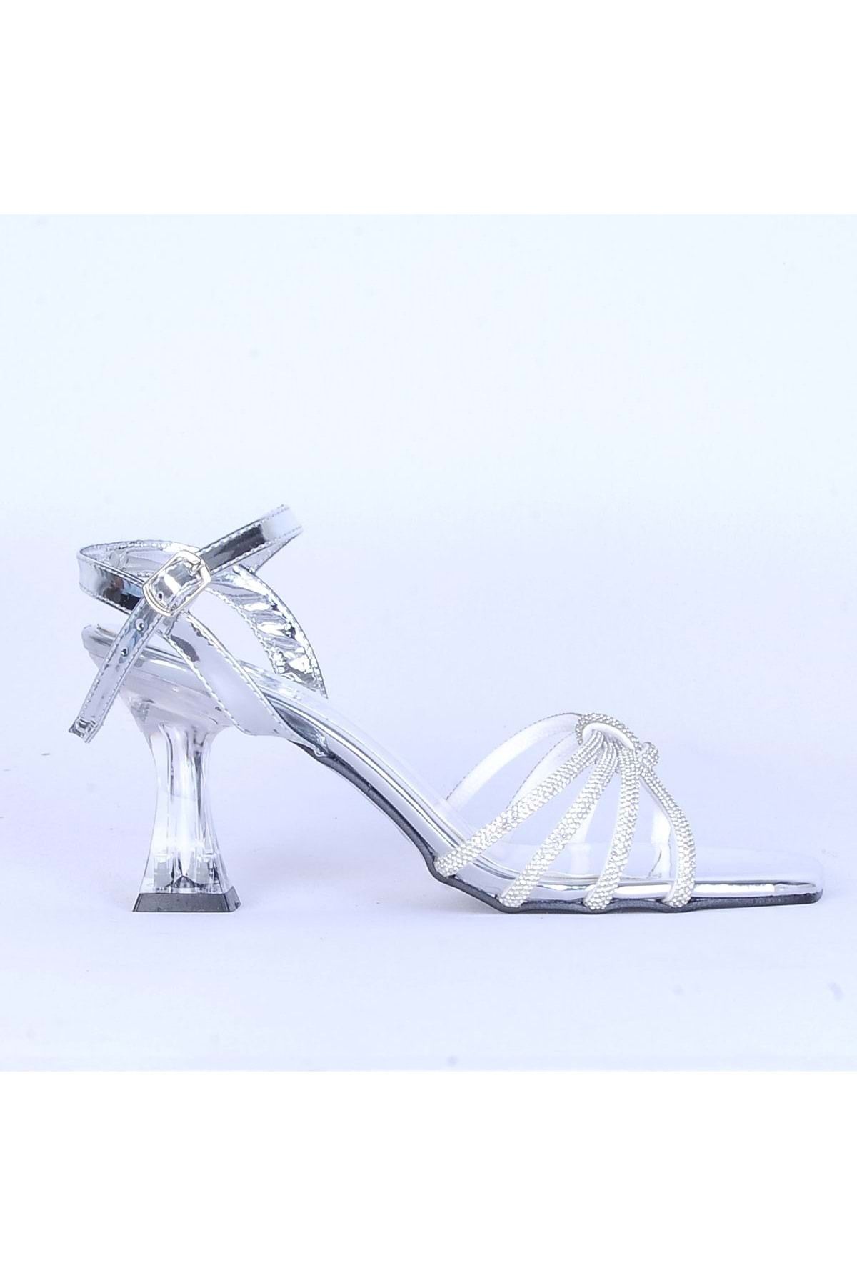 moda ayakkabım Moda Ayakkabı 531 Parlak Taşlı Şefaf 7Cm Topuklu Ayakkabı
