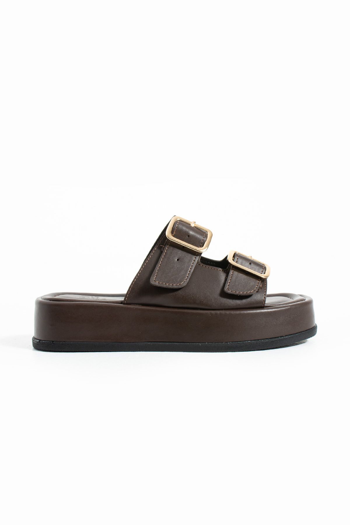 Gökçe Shoes Yura Acı Kahve Kemer Toka Detay Kadın Terlik