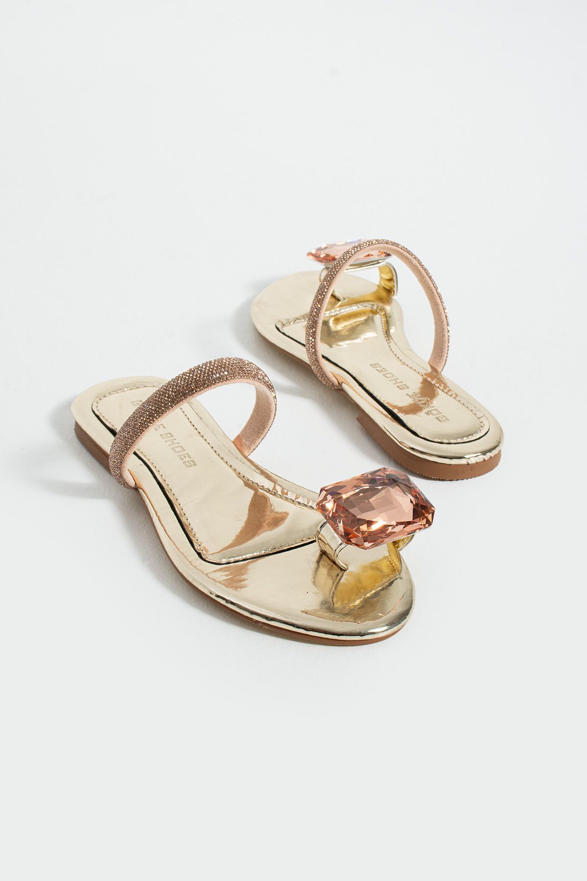 Gökçe Shoes Carina Gold Rugan Tek Taş Parmak Arası Kadın Terlik