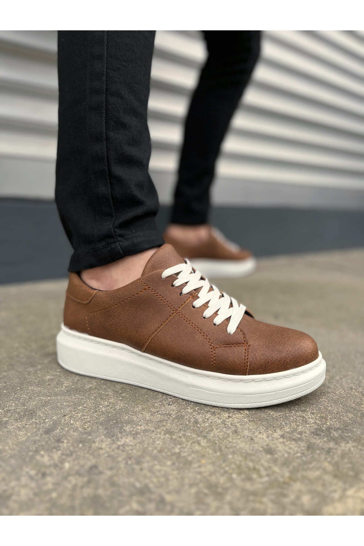 Zerenyus JY151 Boost Bağcıklı Erkek Günlük Sneaker Ayakkabı - Taba Beyaz