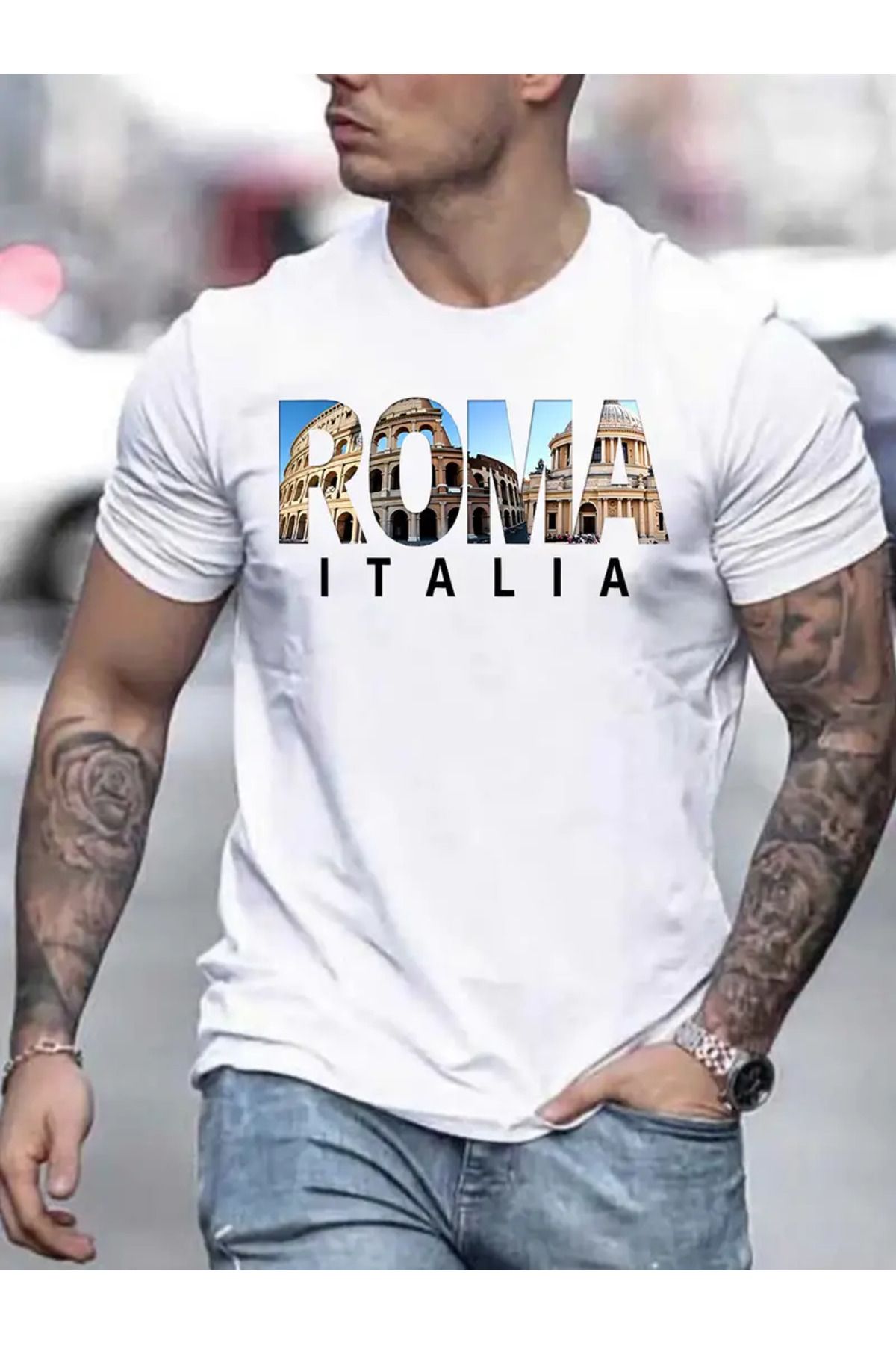 AEMİ Unisex Roma Italia Baskılı %100 Pamuk Oversize T-shirt