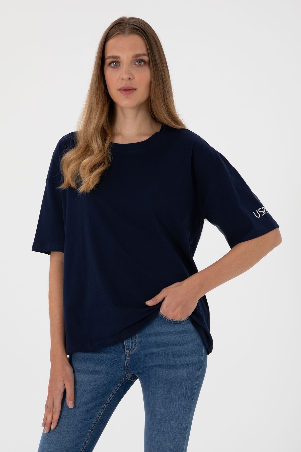 U.S. Polo Assn. Kadın Lacivert Oversize Bisiklet Yaka Tişört 50305775-VR033