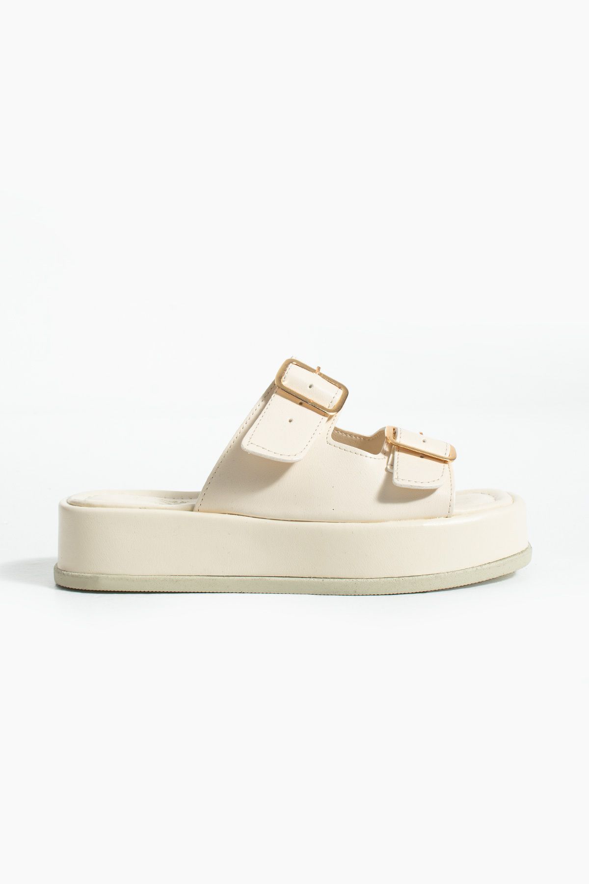 Gökçe Shoes Yura Krem Kemer Toka Detay Kadın Terlik